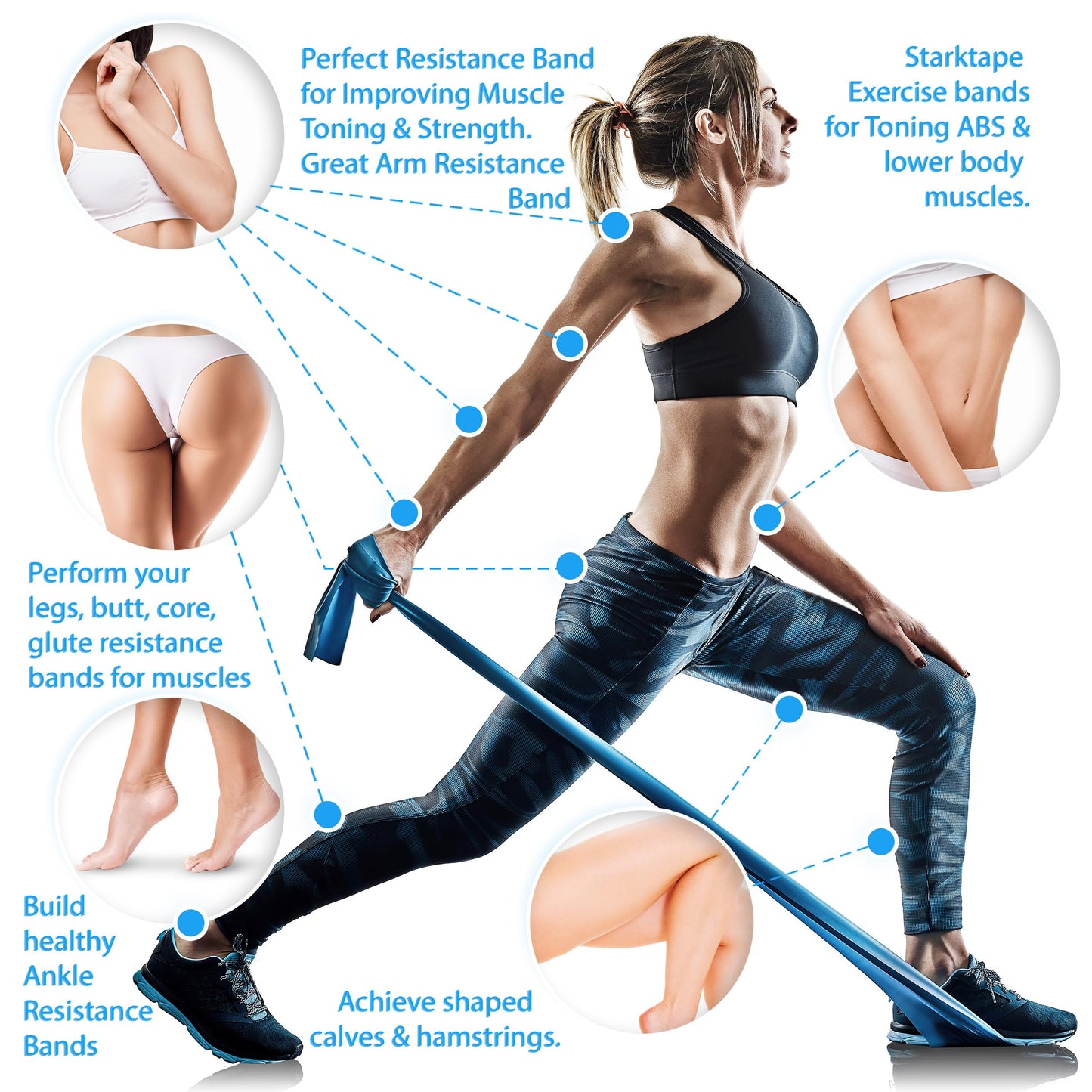 Starktape Resistance Bands 16 Yard Roll Physical Therapy. Non-Latex Professional Elastic Exercise Fitness Workout Band for Upper & Lower Body, Pilates, Rehab, Yoga, Pilates, Training. Heavy Blue