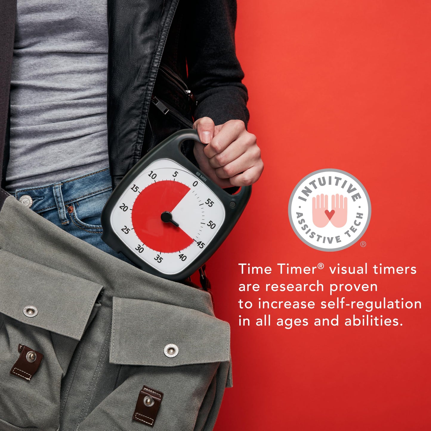 Time Timer PLUS 60 Minute Visual Analog Timer; Optional Alert (Volume-Control Dial); Silent Operation (No Ticking); 5.5” wide x 7” tall; Time Management Tool; Charcoal
