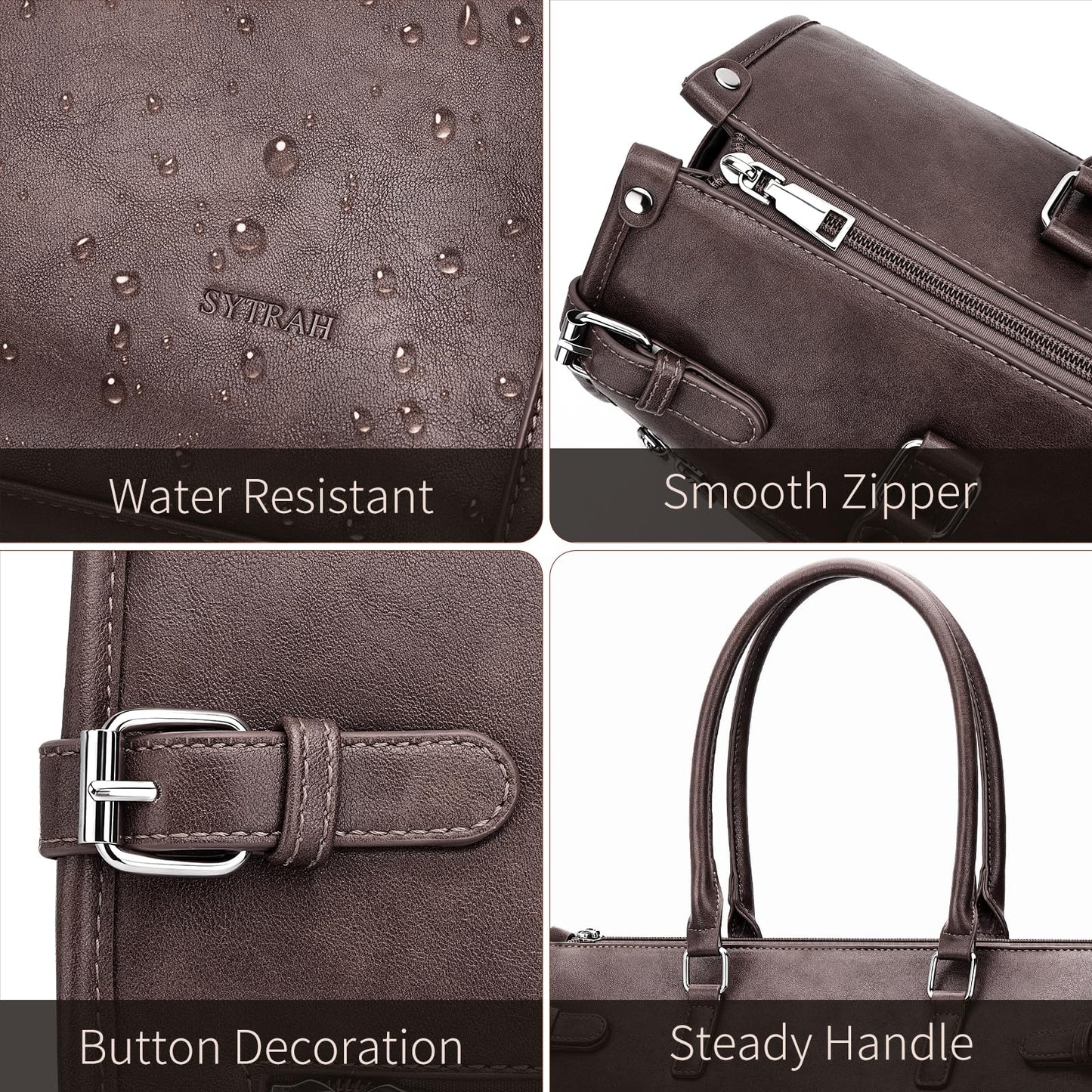 SYTRAH Laptop Tote Bag for Women Designer Faux Leather Briefcase Laptop Purse, 15.6 inch Computer Work Bags Coffee with Satchel Purse