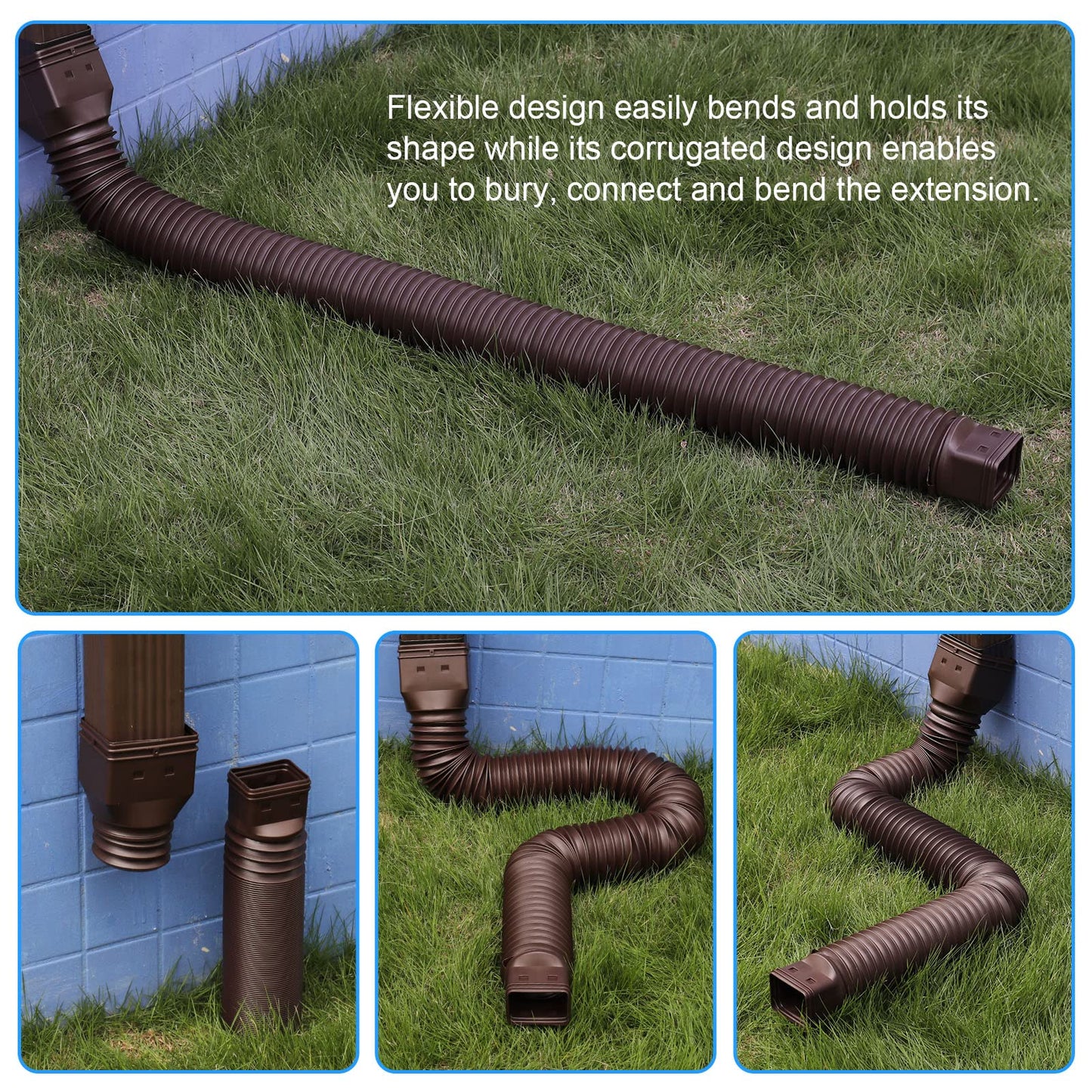 plusgutter 11.5ft Gutter Downspout Extensions Flexible, Drain Downspout Extender, Down Spout Drain Extender, Gutter Connector Rainwater Drainage, Extendable from 2.6ft to 11.5ft(Brown)