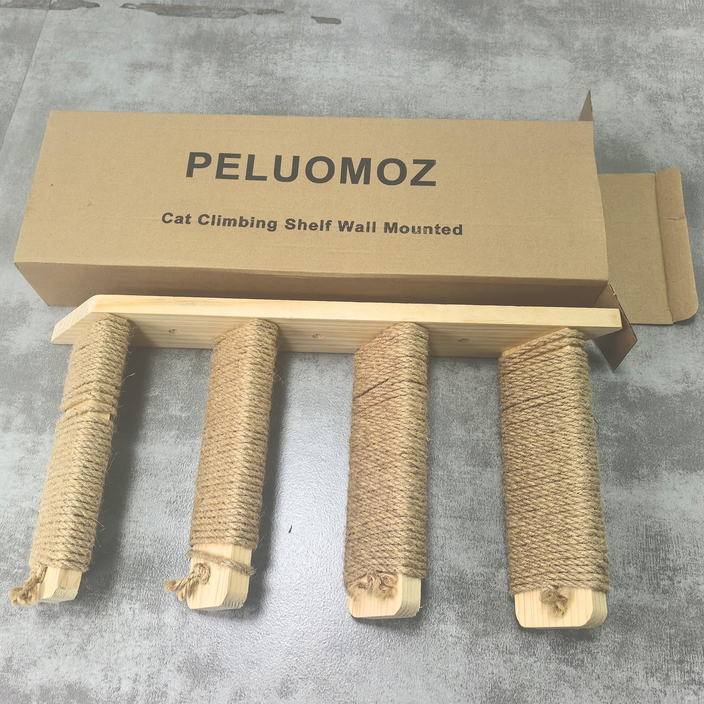 PELUOMOZ Cat Wall Shelves 2PCS Four Steps Reversible Left & Right Direction, Cat Shelf Stairway for Wall with Jute Scratching Ladder Cat Furniture for Perch Sleeping