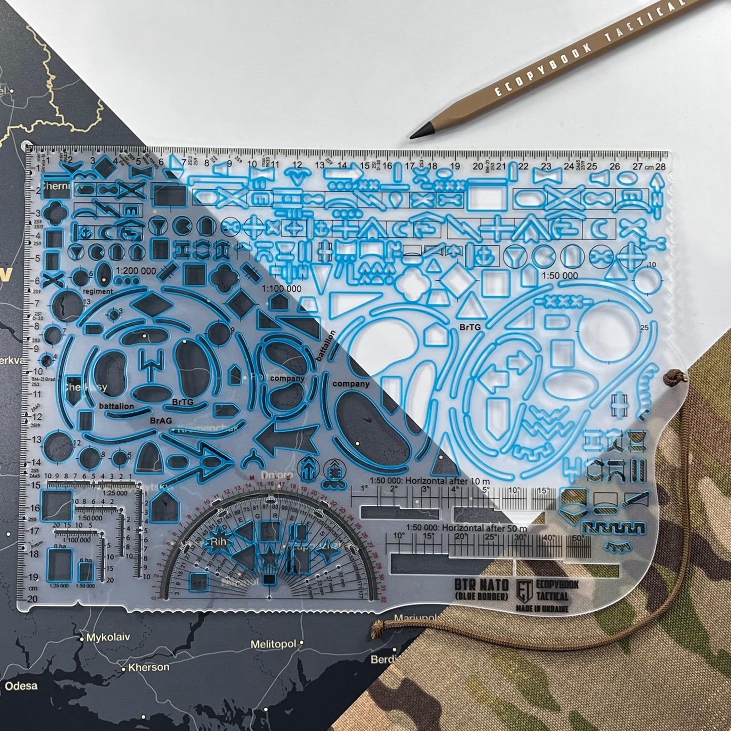 Ecopybook Big Flexible Stencil, NATO Tactical Ruler, Tactical Bendable Map Marking Military Stencil, Matte Anti-Glare Symbology Army Ruler, Template