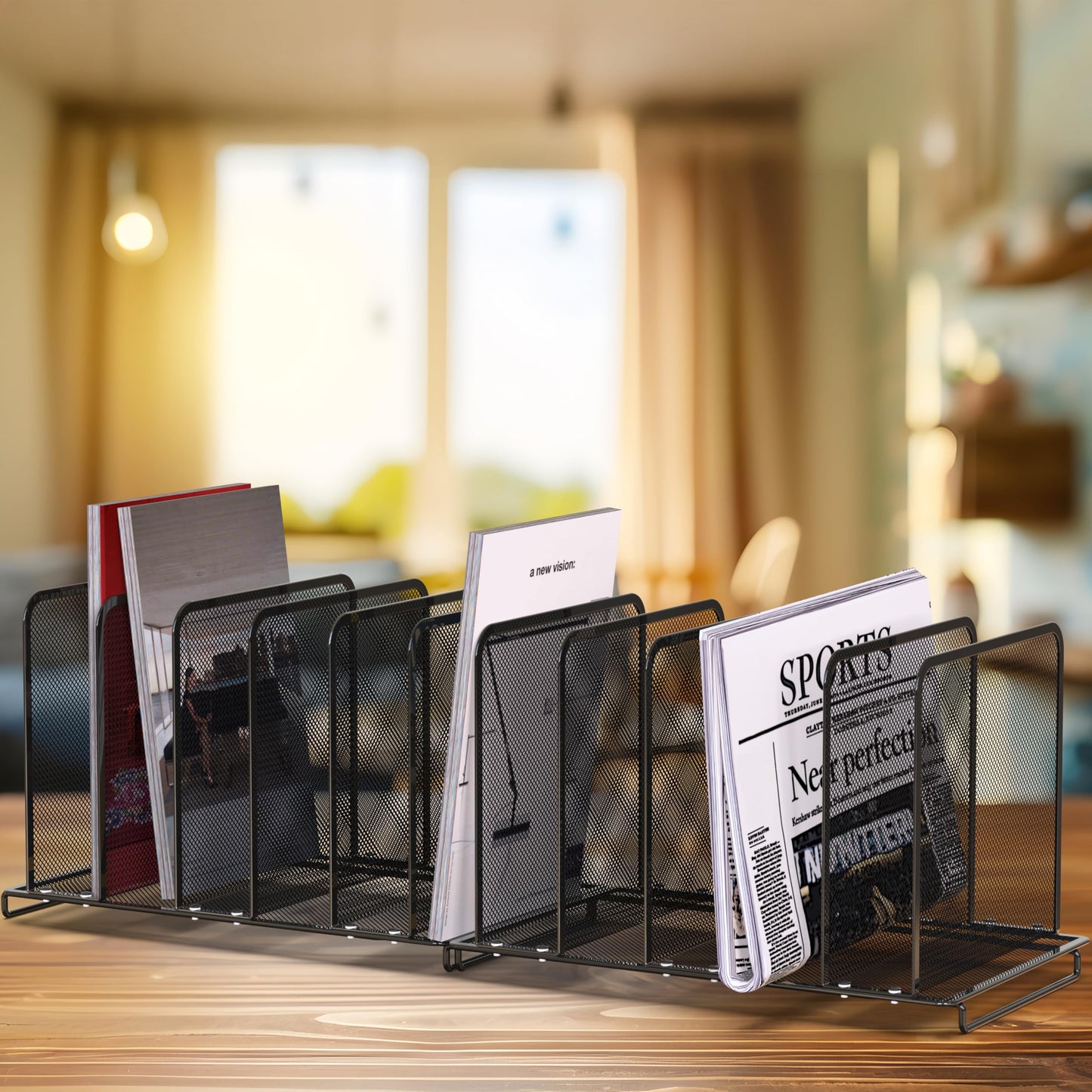 Simple Houseware Desk File Folder Expandable Sorter with 5 Section Upright, 2 Pack, Black