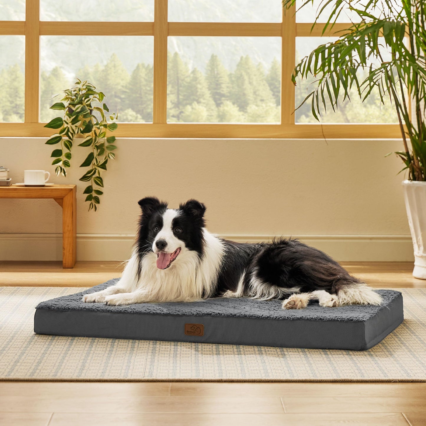 Bedsure Dog Bed for Large Dogs - Big Orthopedic Dog Bed with Removable Washable Cover, Egg Crate Foam Pet Bed Mat, Suitable for Dogs Up to 65 lbs, Dark Grey