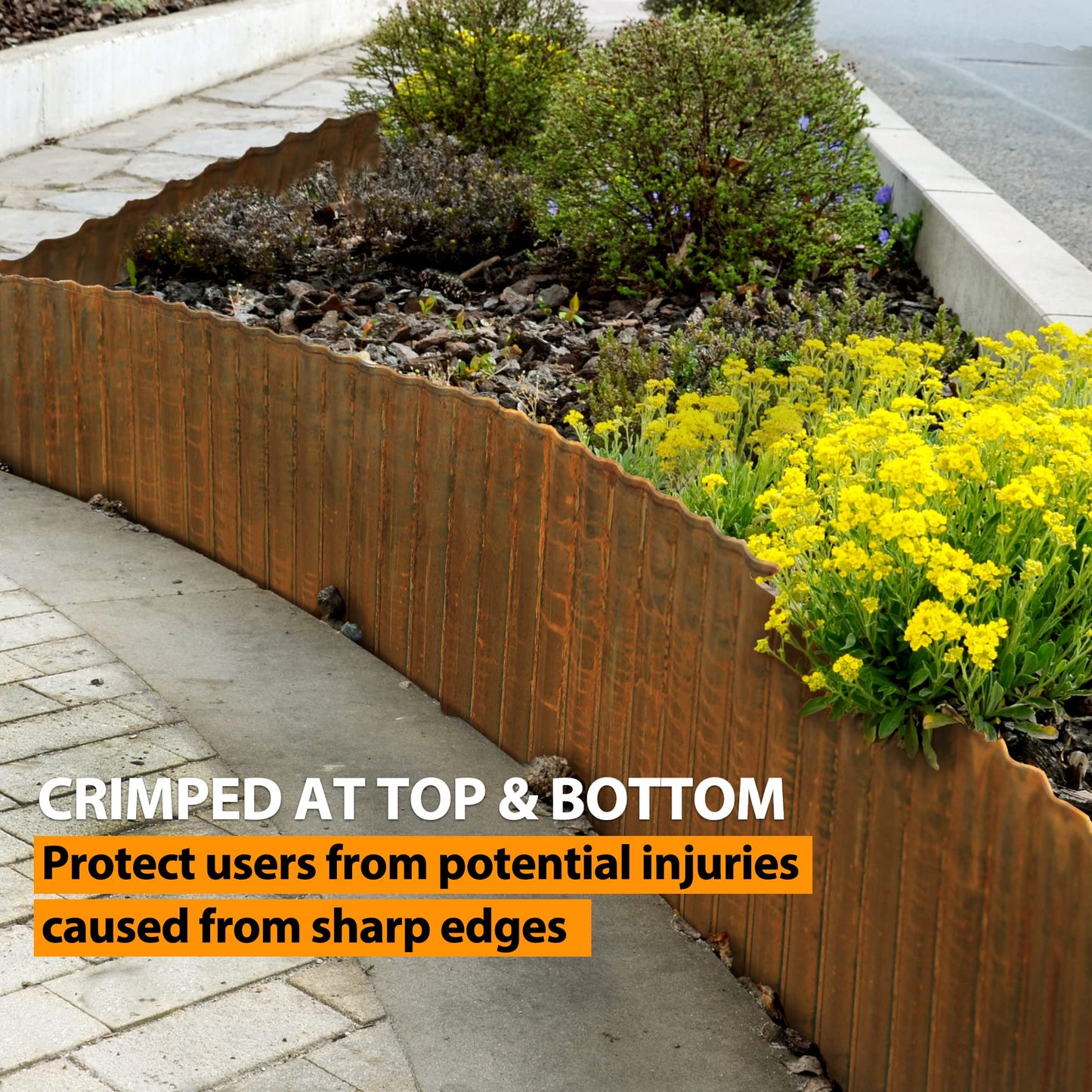 Worth Garden 20 Feet Pre-Rusted Corrugated Edging - 10" H. Sturdy Steel Landscape Lawn Edging - Bendable Metal Long Strips of Garden Border for Raised Flower Bed Tree Surrounds