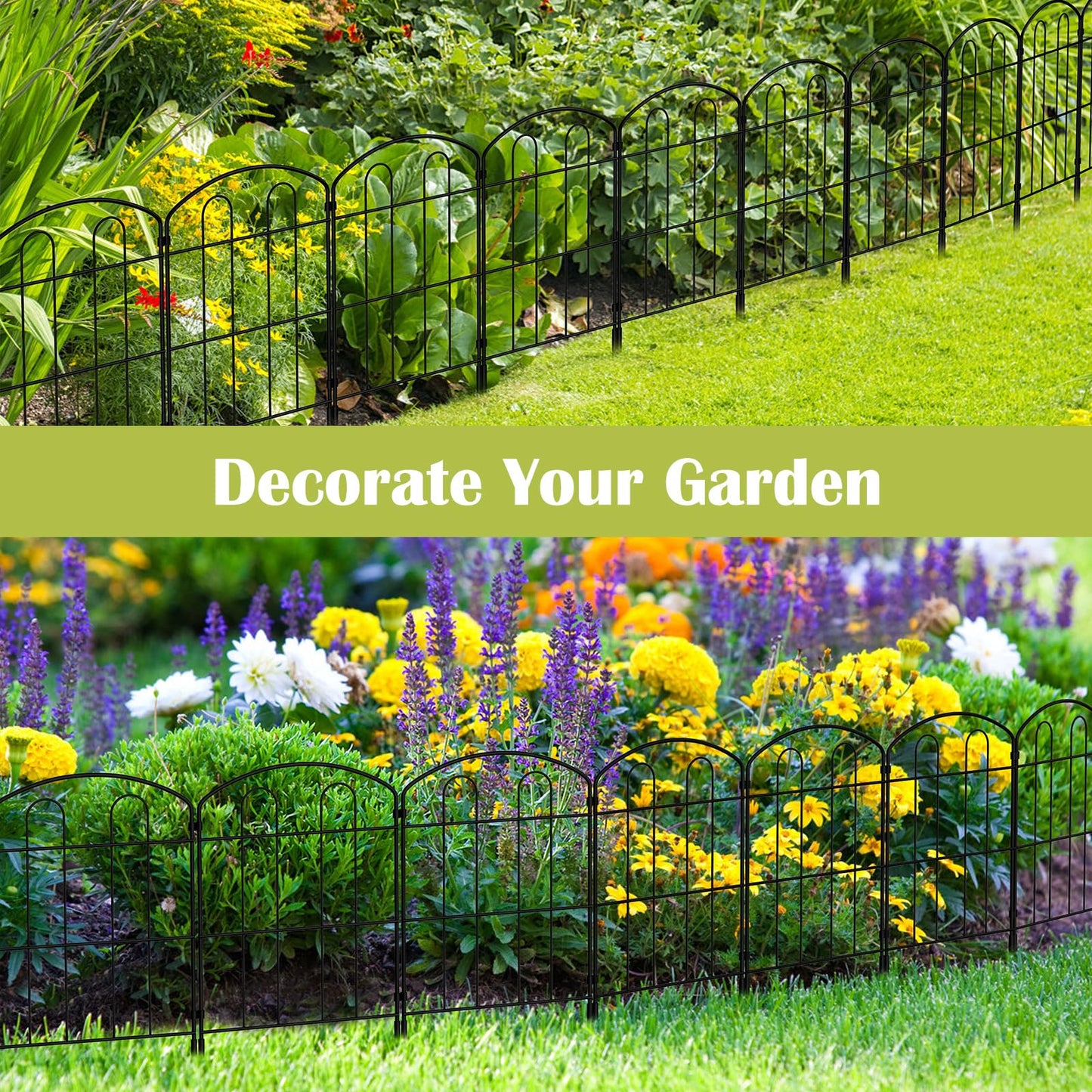 Decorative Garden Fencing 19 Pack, 24in (H) x 20ft (L) Rustproof Metal Wire Panel Border Animal Barrier for Dog, Outdoor Rustproof Metal No Dig Fencing Border for Yard Patio Flower Bed.（Green）