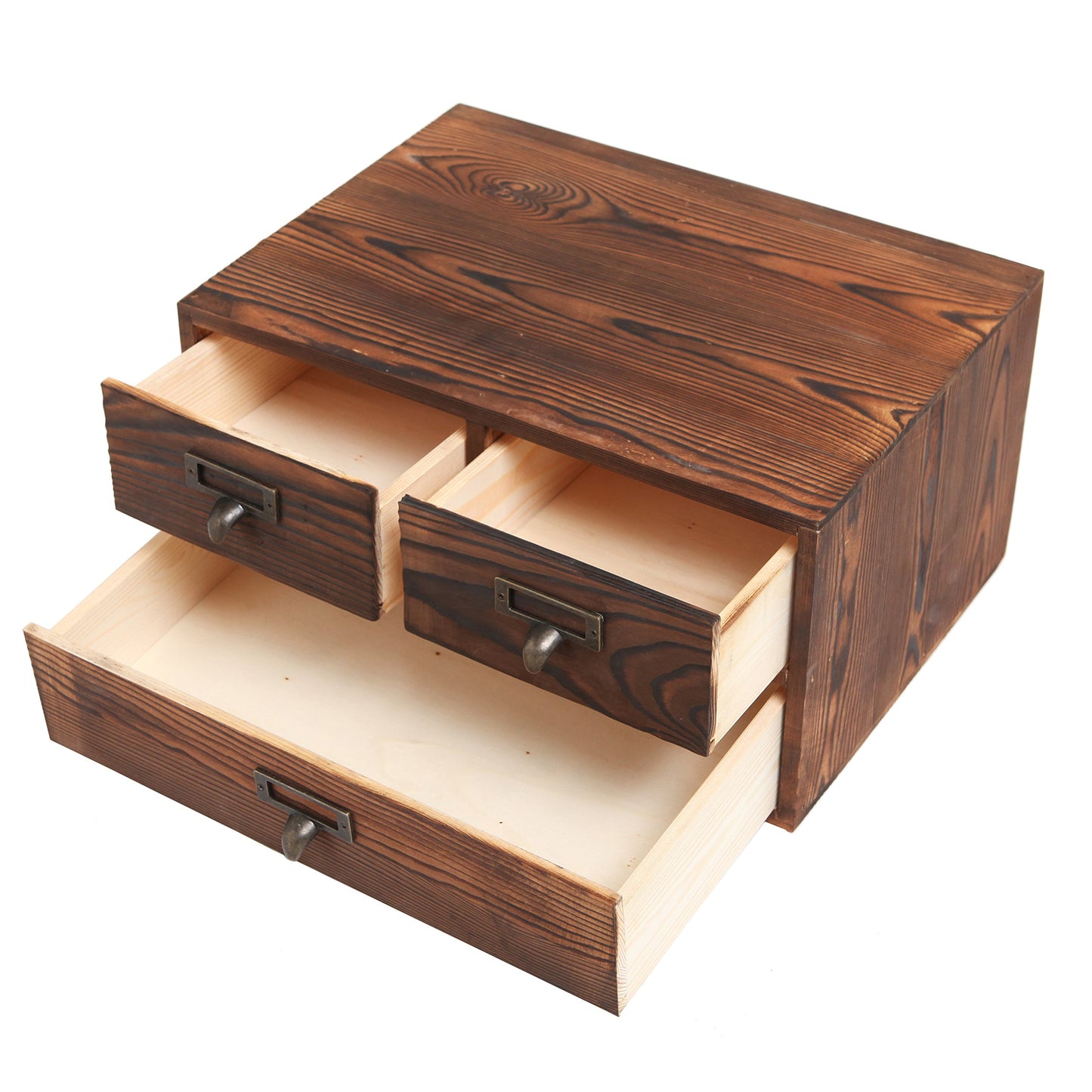 MyGift Small Rustic Dark Brown Wood Office Storage Cabinet/Jewelry Organizer w/ 3 Drawers