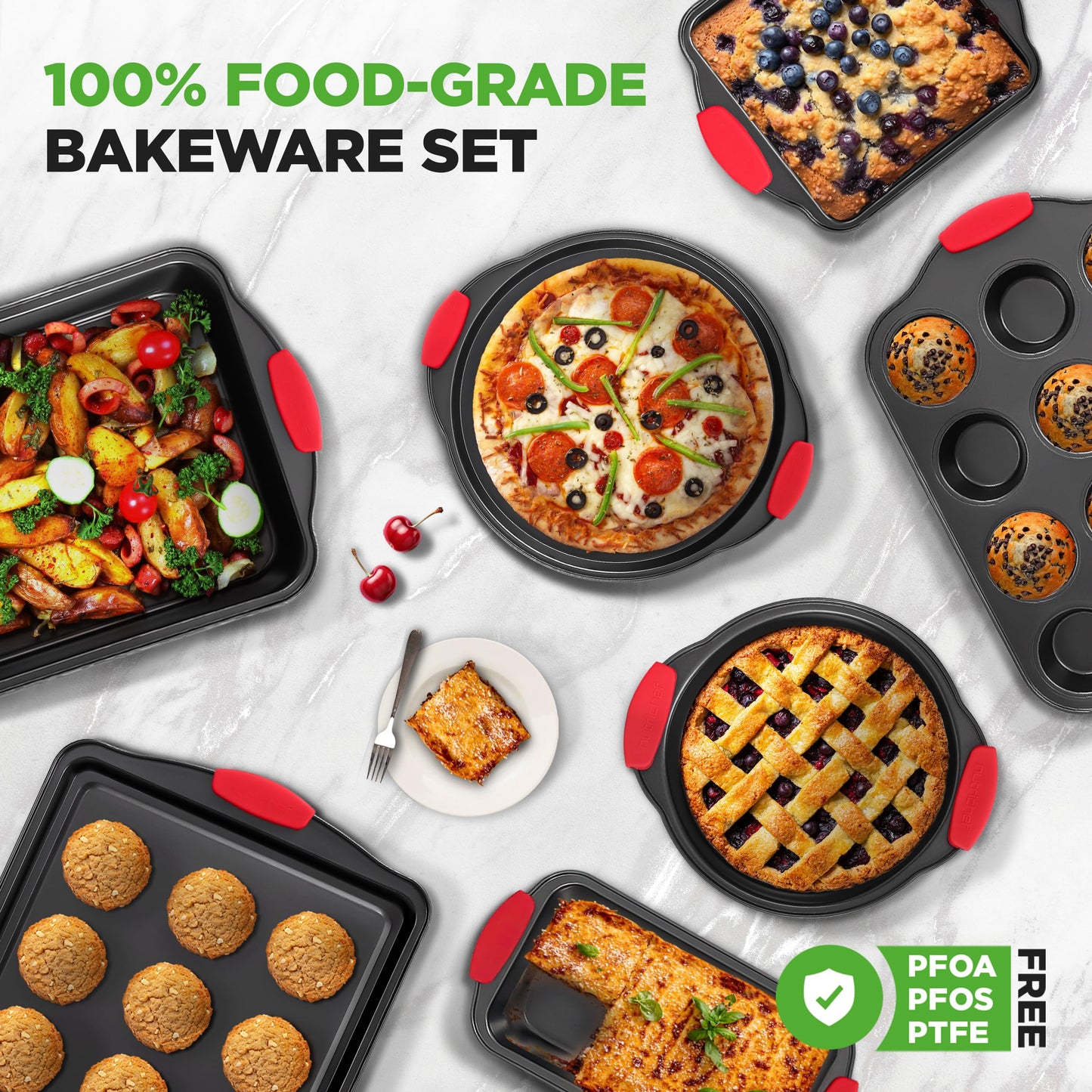 NutriChef Bakeware Set - Nonstick 8 Piece Durable Carbon Steel Baking Pans, PFOA, PFOS, PTFE Free Coating for Easy Food Release, Great for Cookies, Cakes, Roasting and More