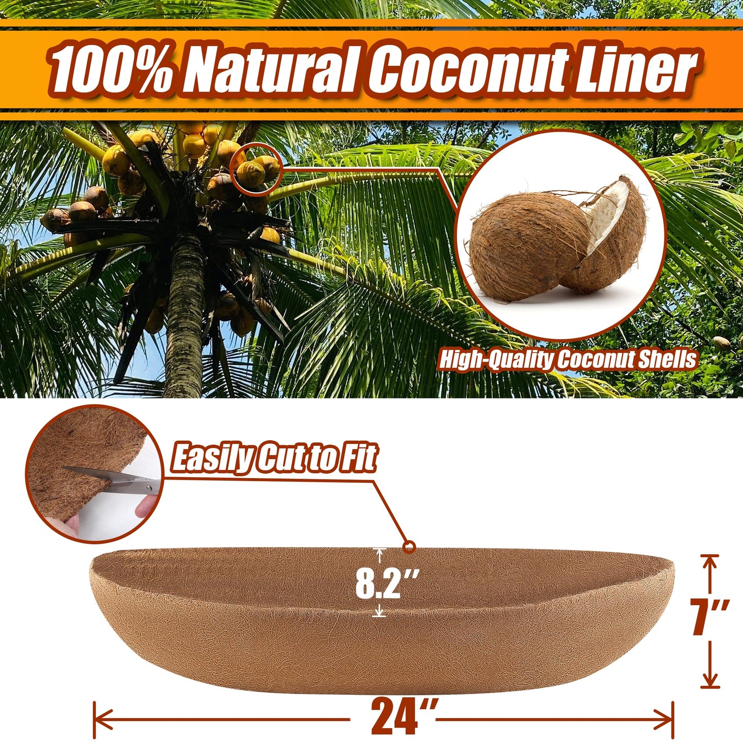 Coco Liners for Planters 24 Inch, 4 Pack Trough Window Box Liners, Coconut Fiber Liners for Planters Flower Baskets Garden Outdoor Plants