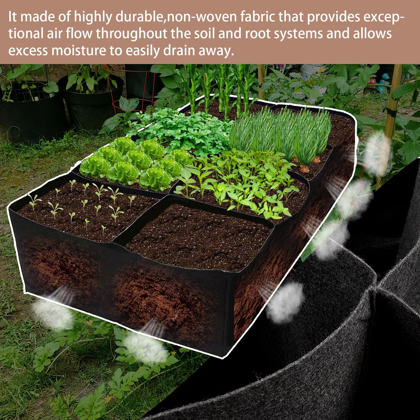 Sinimaka Fabric Raised Garden Bed, 128 Gallon 8 Grids Plant Grow Bags, 3x6 FT Garden Bag for Growing Vegetables Potatoes Flowers Herbs, Rectangle Planting Container Bags for Outdoor Gardening