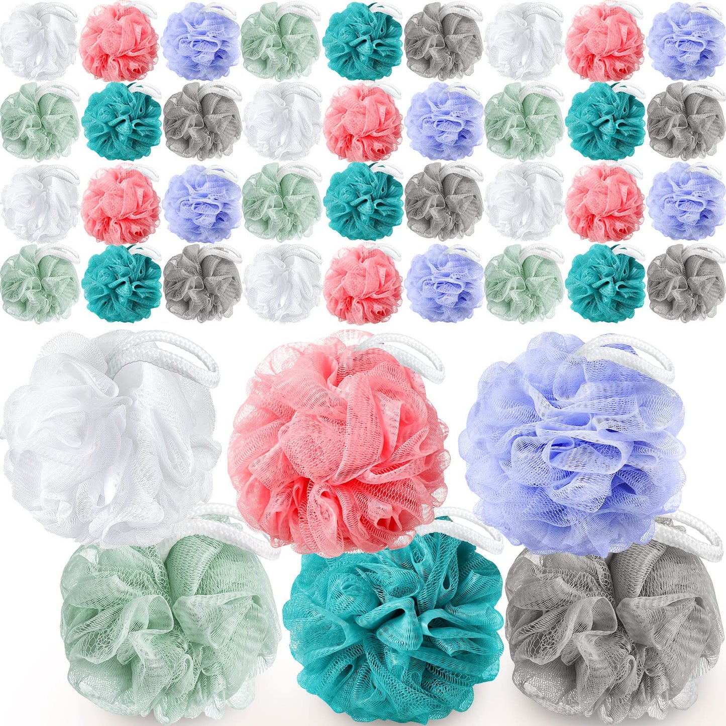 Umigy 36 Pcs Bath Sponge Shower 40g Loofahs Bulk Bath Luffas Exfoliating Body Scrubber Pack Soft Colorful Mesh Balls Puff Bathing Accessories for Men and Women Exfoliating Sponge