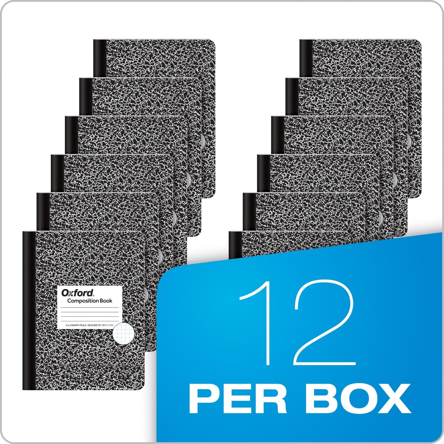 Tops Notebooks, Composition Book, Quad Ruled, 4 Squares per Inch, 9.75 x 7.5 Inches, 80 Sheets, Black Marble Cover, 12-Pack, Graph Paper for Math, Science, and Class Notes