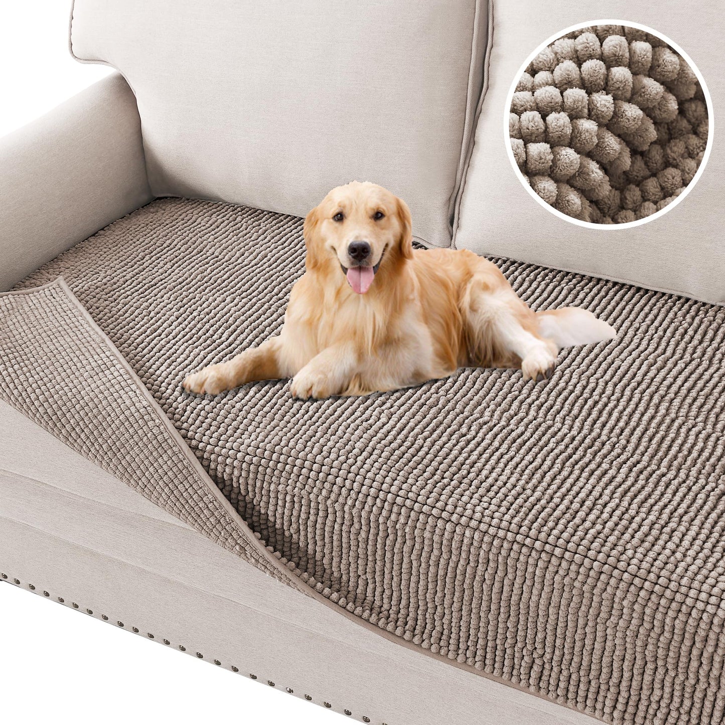 H.VERSAILTEX Plush Sofa Cover 2 Seater Chenille Dog Bed Cover Pet Couch Covers Sofa 2 Seat Sectional Couch Covers for Dog, Pet, Cat (35" x 62", Sand)