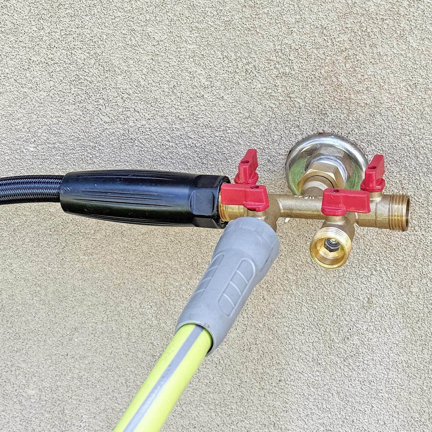 HQMPC Hose Splitter – Heavy-Duty Brass Garden Faucet Connector Garden Hose Splitter 4 Way 3/4" GHT Thread Red Handle