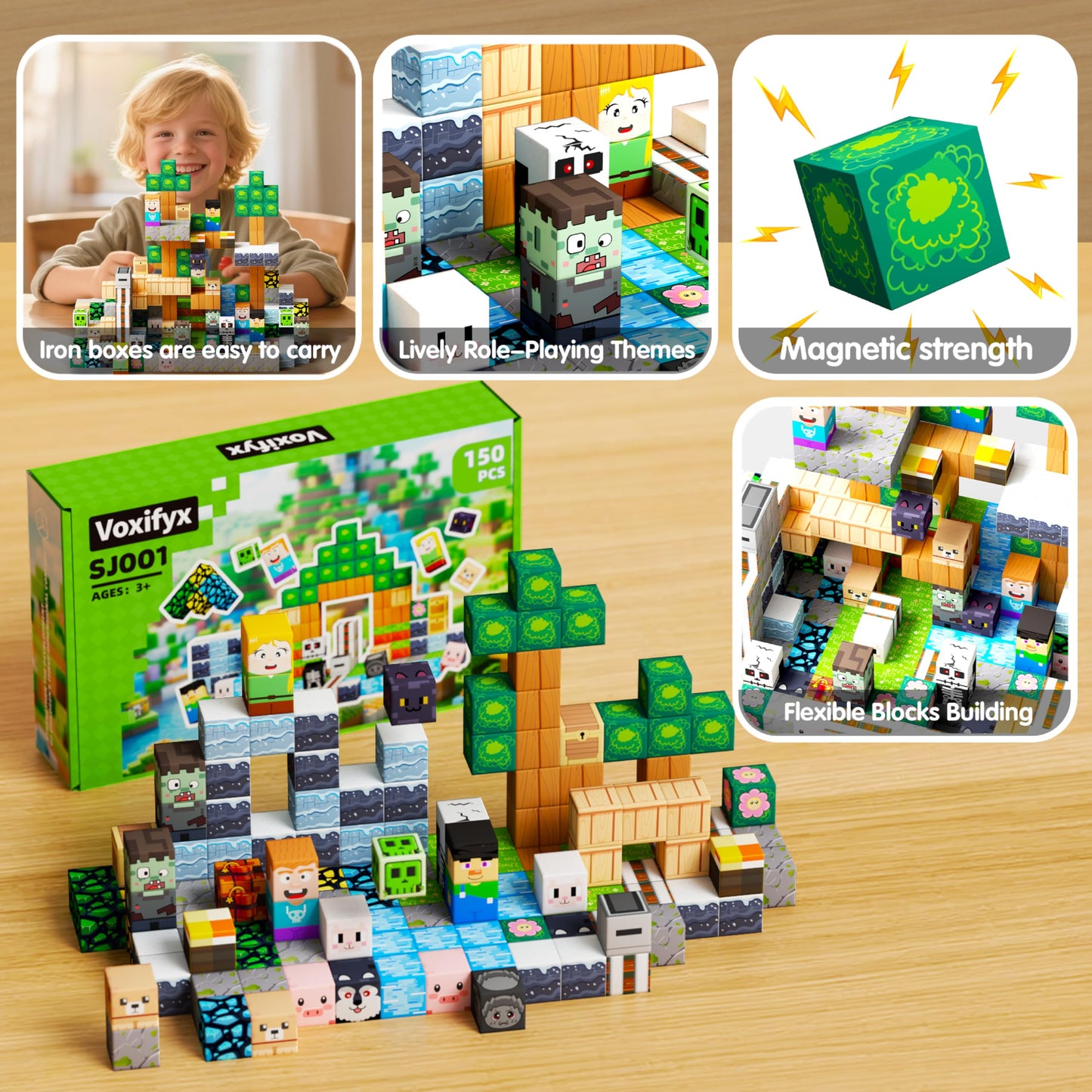 Magnetic Blocks-150PCS Magnetic Building Blocks Set, Kids Classroom Toy for Toddlers STEM Learning, Construction Stacking Toy for Kids Boys and Girls Christmas Birthday Gifts