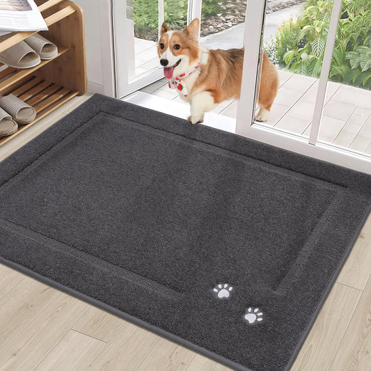 BEQHAUSE Dog Door Mat for Muddy Paws 32"x48", Absorbent Dirt Trapper Entryway Rug Non-Slip Washable Welcome Mat Soft Stain Resistant for Dogs Entry Indoor Door Mat, Dark Grey