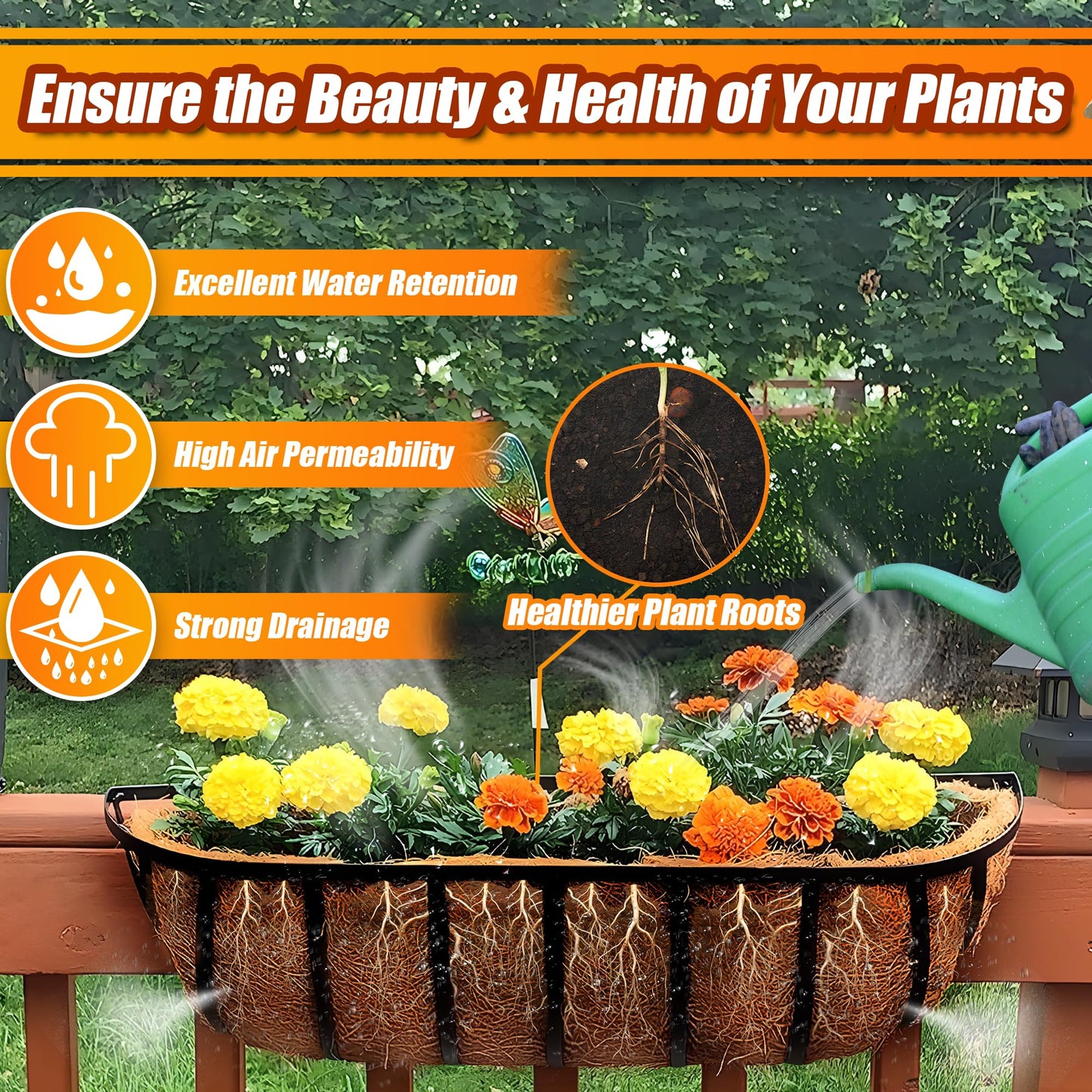 Coco Liners for Planters 24 Inch, 4 Pack Trough Window Box Liners, Coconut Fiber Liners for Planters Flower Baskets Garden Outdoor Plants