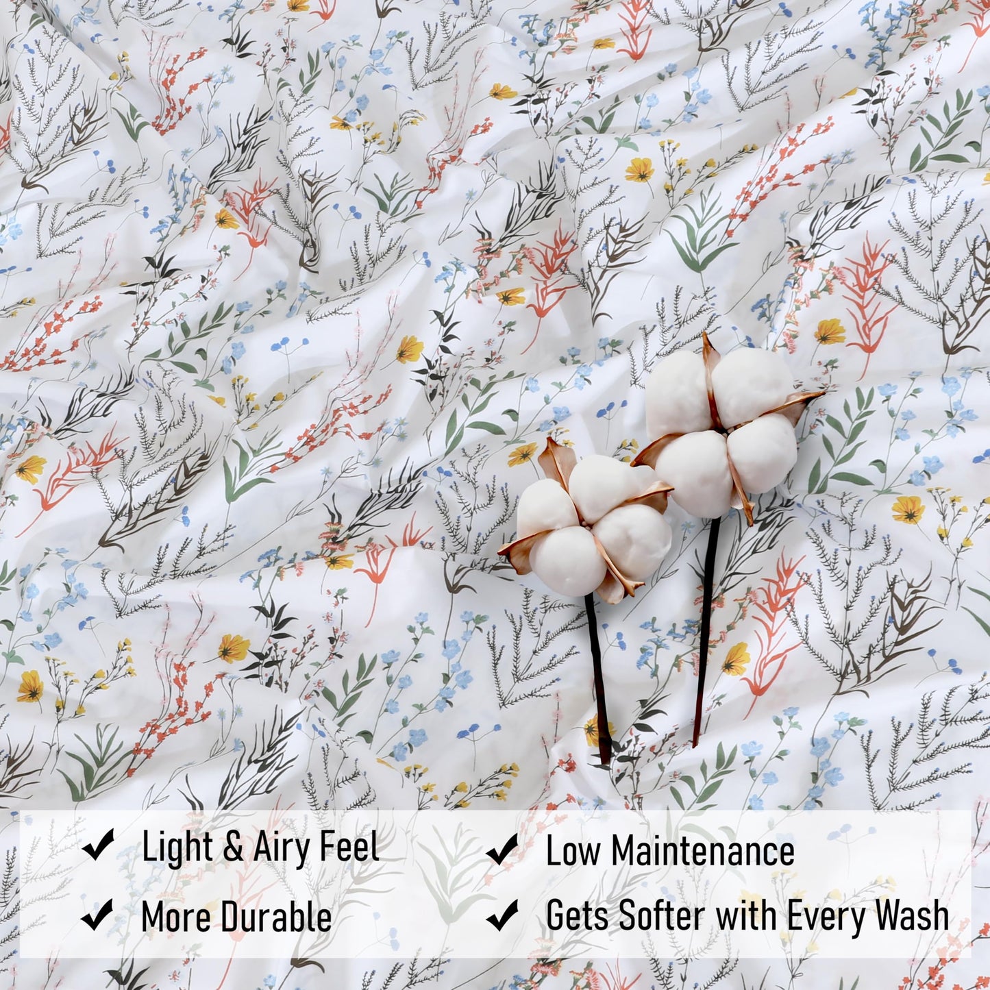 RUVANTI 100% Cotton Sheets – King Size Percale Bedding, Cooling & Breathable Floral Design, Durable with a Crisp, Soft & Comfortable Feel, 16" Deep Pocket, 4-Piece Set, Aroma