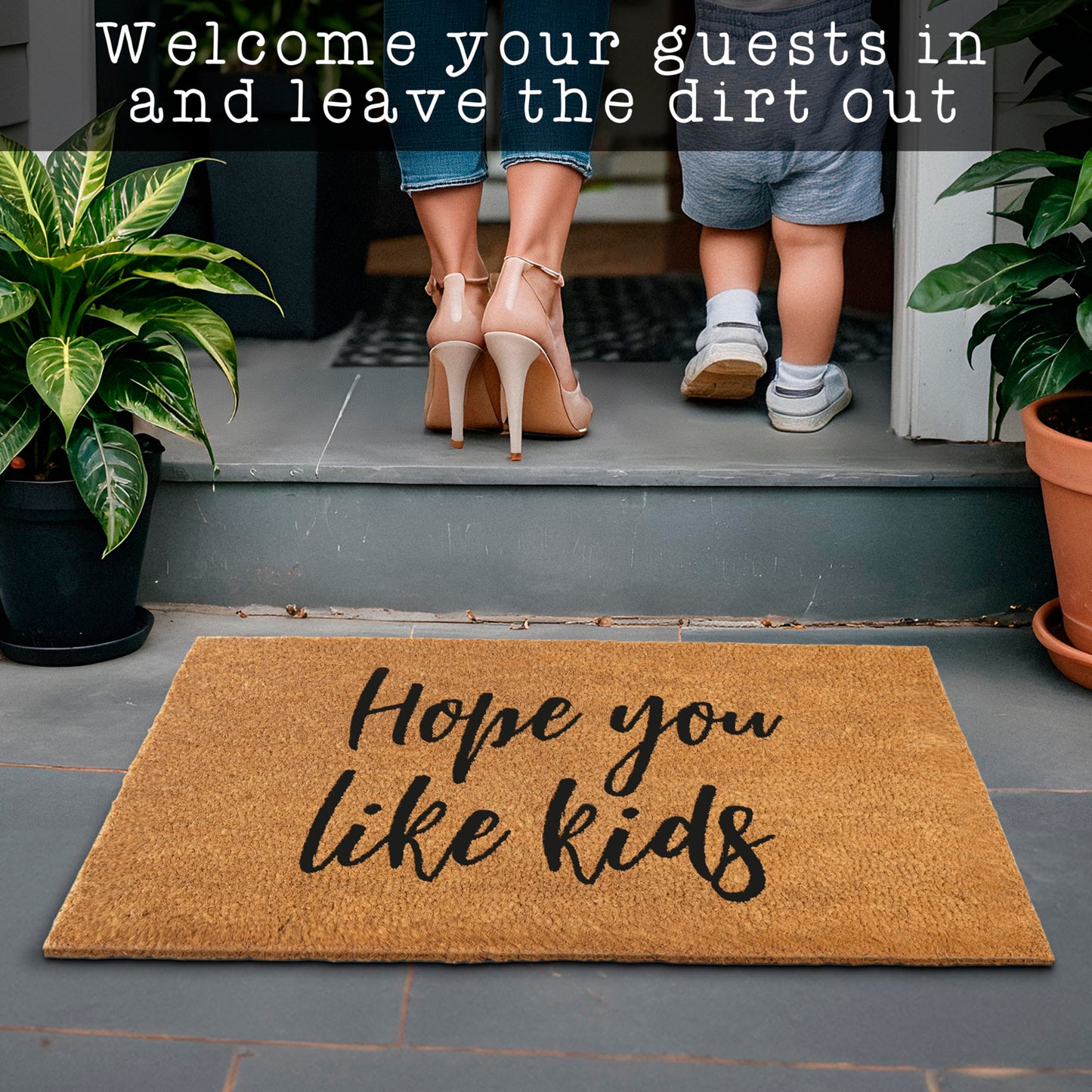 Hope You Like Kids Doormat 30x17 Inch, Funny Coir Mat Front Door, Hope You Like Kids Welcome Mat with Thick Non-Slip PVC Backing, Funny Coir Mat, Entrance Mat Outdoor
