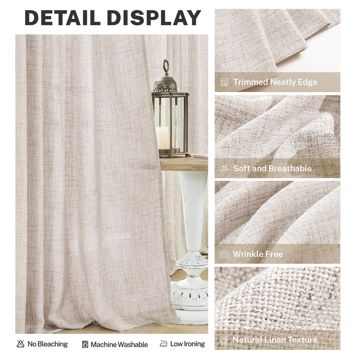 MEETBILY Curtains Panels for Back Tab Semi Sheer, Linen Textured Drapes Rod Pocket, Flax Curtains for Farmhouse/Bedroom/Living Room/Window Light tan(2-Pack, 50 x 84 inch Long)