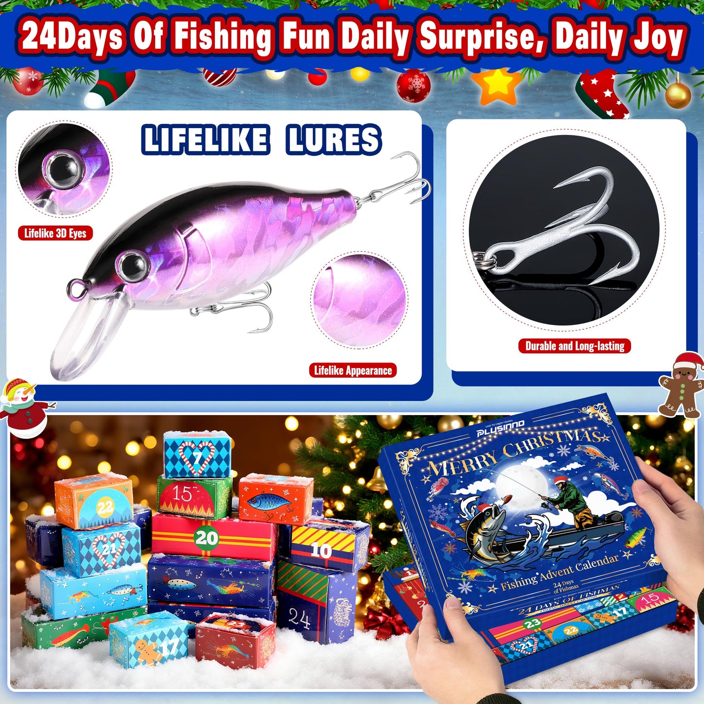 Advent Calendar 2025 Adult Fishing Advent Calendar 24 Days Countdown Fishing Lure Tackle, Christmas Gifts For Men Boyfriend Teens Boys