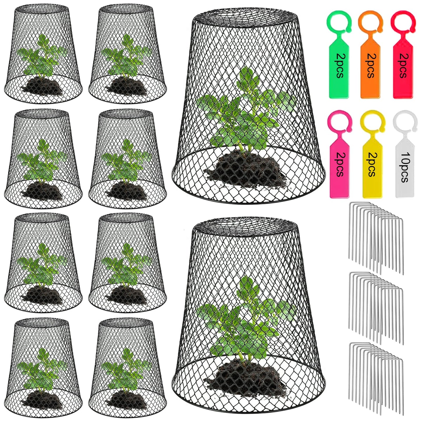 Chicken Wire Cloche Plant Covers - Garden Plant Cloche Metal Heavy Duty Plant Protectors from Animals for Keeping Bunnies Chicken Squirrels Birds Other Out (10, Black)