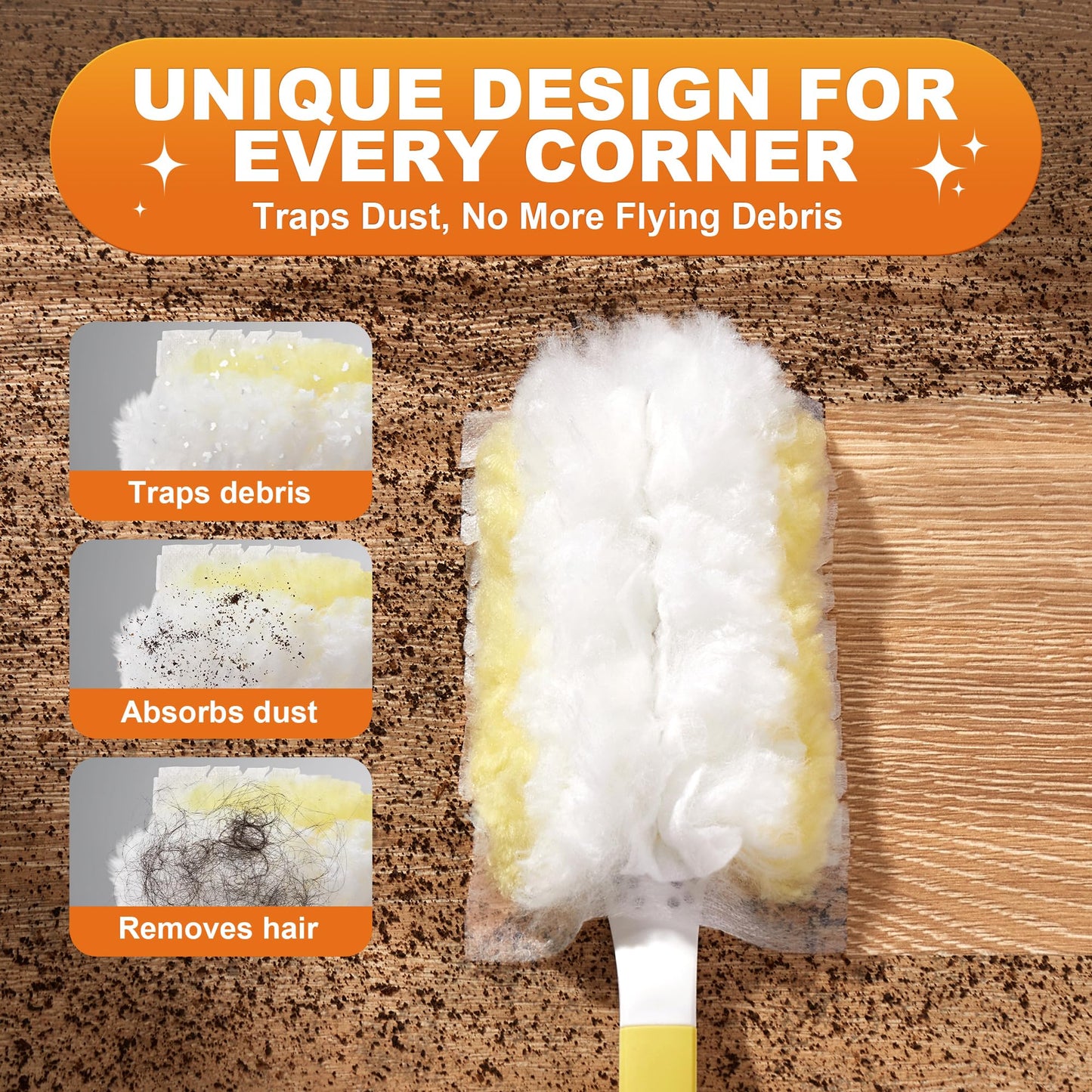 JOYMOOP 48 Ct Duster Refill with 1 Short Handle for Cleaning, Dispsable Dusters Ceaning kit Compatible with Swiffer Duster Handles, Heavy Duty Dusters for Multi-Surface and Home Cleaning