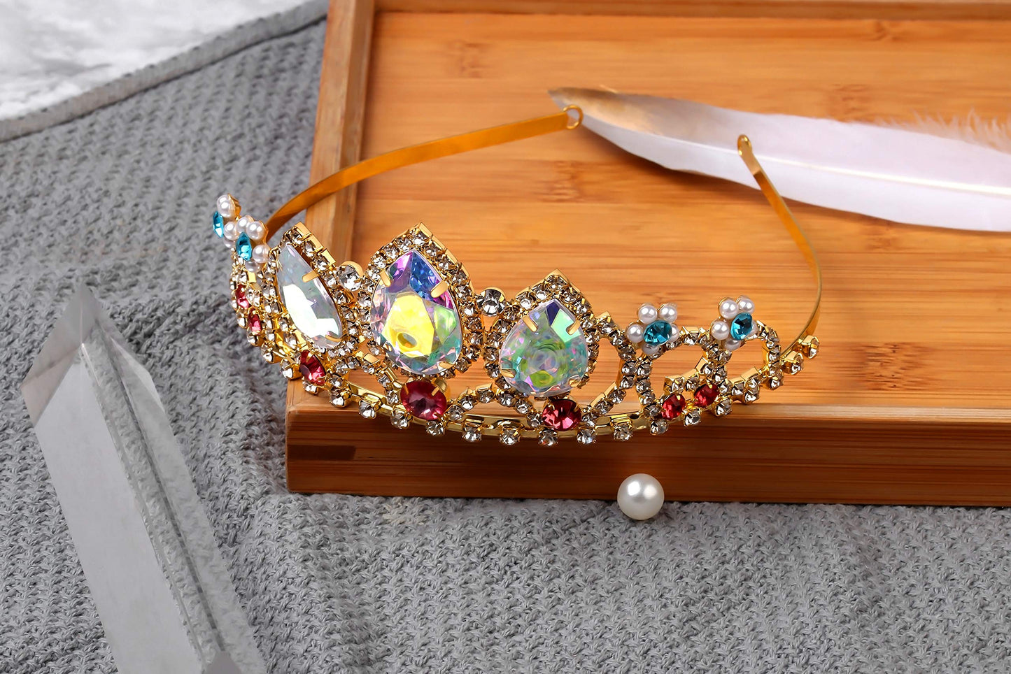 Rapunzel Tiara Princess Crown and Necklace Tangled Inspired girls Halloween Costume Aurora Borealis Stone Sparkle Gold Crown Sweet Gift for Girls Birthday