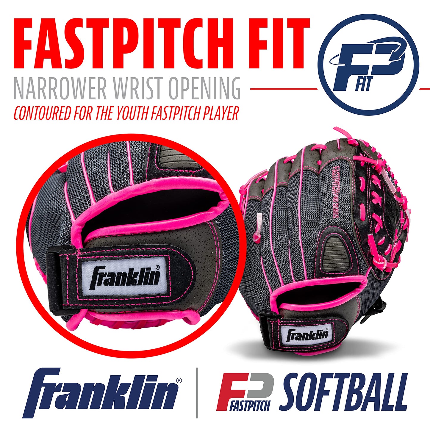 Franklin Sports Softball Glove - Left and Right Handed Softball Fielding Glove - Windmill Fastpitch Pro Series - Adult and Youth Fielding Glove - 12 Inch Right Hand Throw - Pink