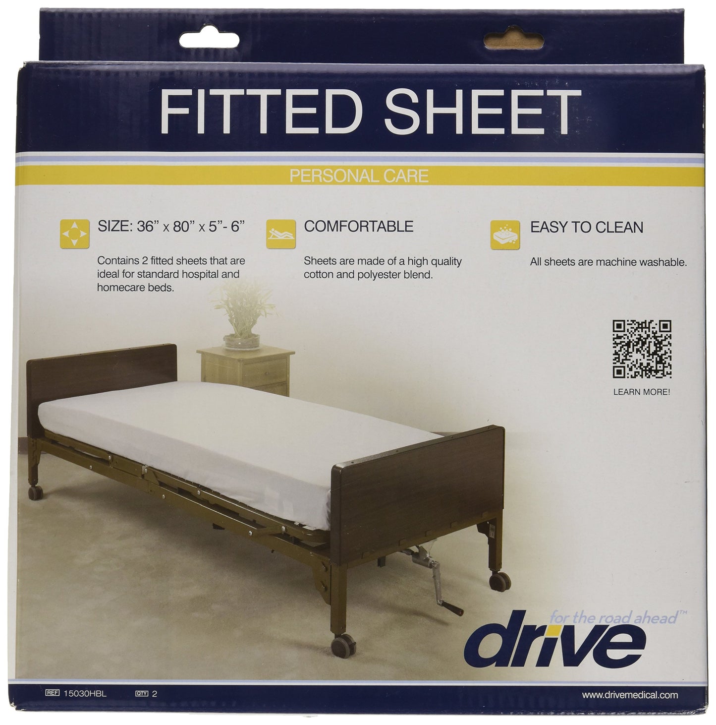 Drive Medical 15030HBL Hospital Bed Sheet Set, White (Pack of 2)