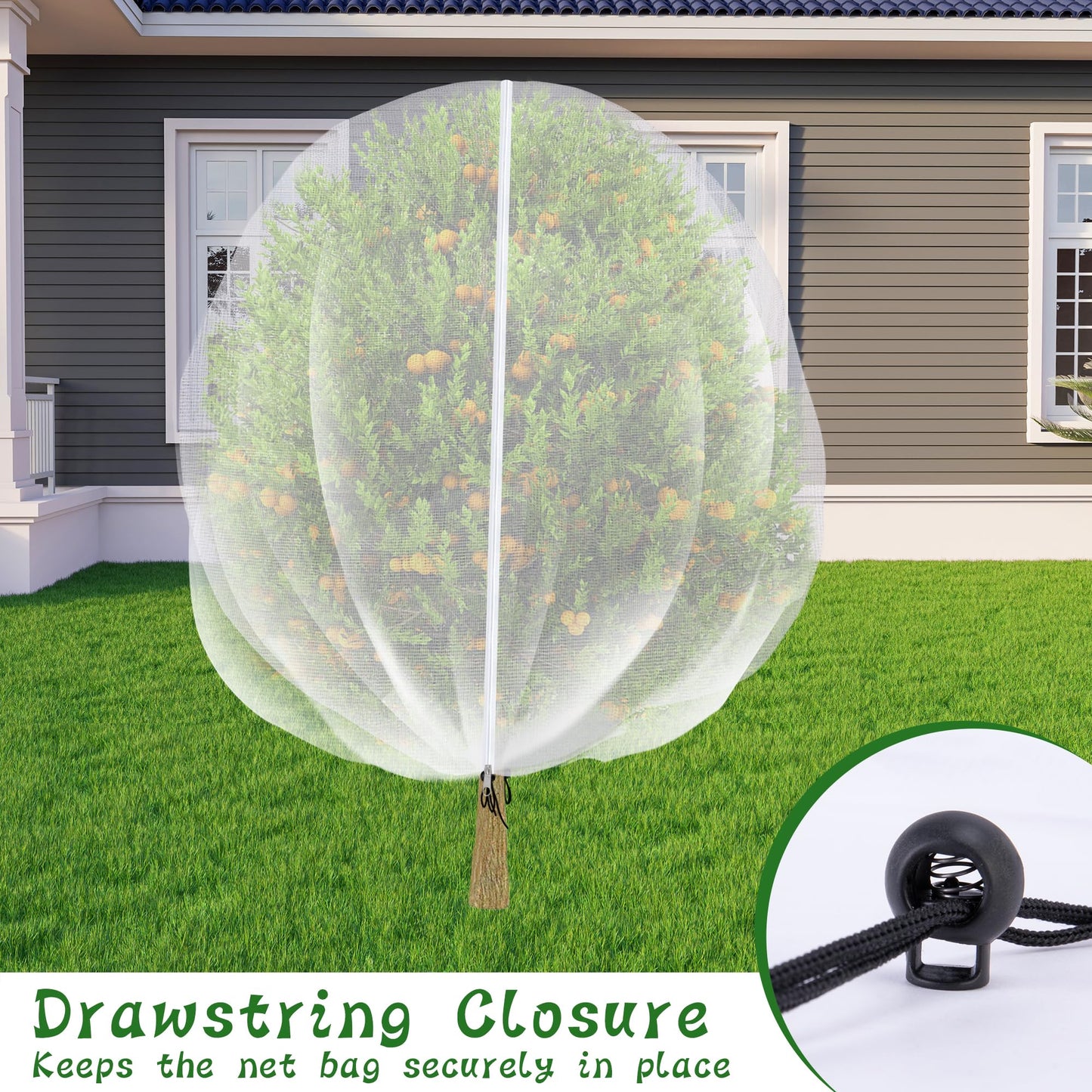 2Pcs 6.5 x 8.2 ft Large Fruits Tree Netting Cover with Zipper and Drawstring - Garden Bird Netting Plant Protective Cover - Vegetable Flower Tree Mesh Barrier for Preventing Insect Bird Squirrel Bug