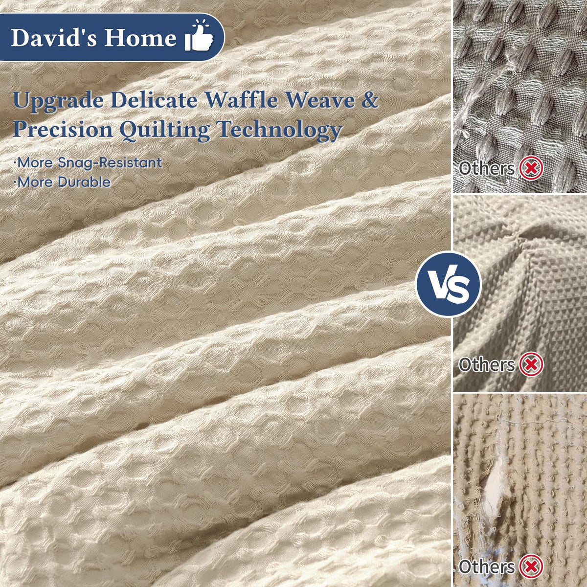 David's Home Waffle Weave Comforter Set 2PCS Twin Size, Soft Breathable Lightweight Cozy Skin-Friendly Warm for All Season, Elegant Aesthetic Home Decor Bedding Set with Pillow Shams, Linen