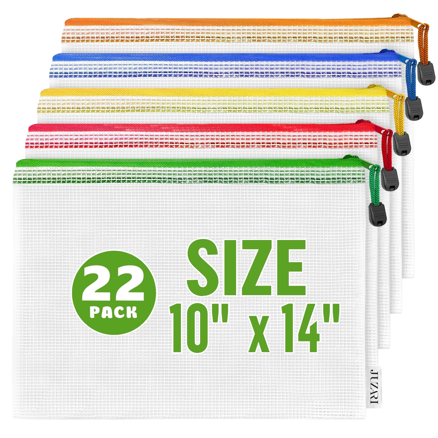 22 Pack Mesh Zipper Pouch Bags 10x14 Inch - Plastic Document Organizing Pouches - Letter Size With Zipper for Filing and Storage