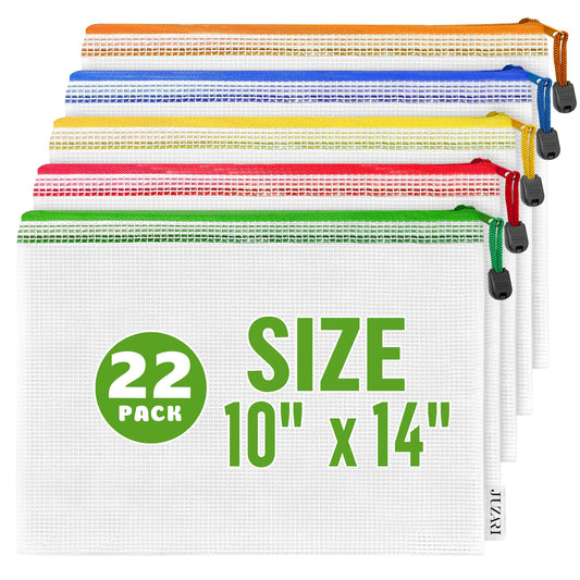 22 Pack Mesh Zipper Pouch Bags 10x14 Inch - Plastic Document Organizing Pouches - Letter Size With Zipper for Filing and Storage