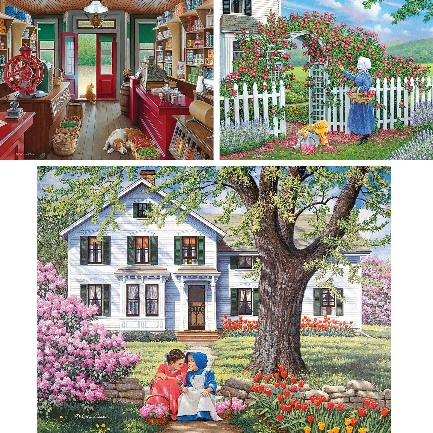 Bits and Pieces - Value Set of Three (3) 500 Piece Jigsaw Puzzles for Adults - Each Puzzle Measures 48cm x 61cm - 500 pc Slow Day, The Rose Arbor, Best Friends Jigsaws by Artist John Sloane