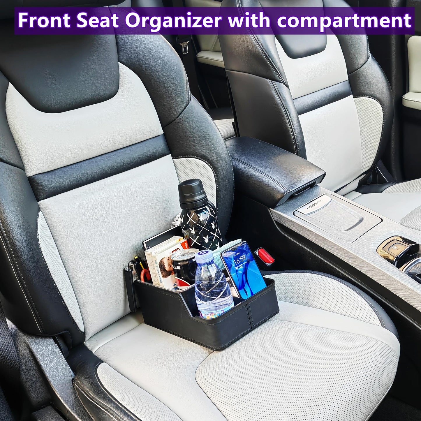 keketuohai Car Seat Back Organizer with 3 Storage Compartments,Car Organizer Between Seat Car Armrest Storage Box with Cup Holder Tray Car Interior Console & Oragnizer(Black)
