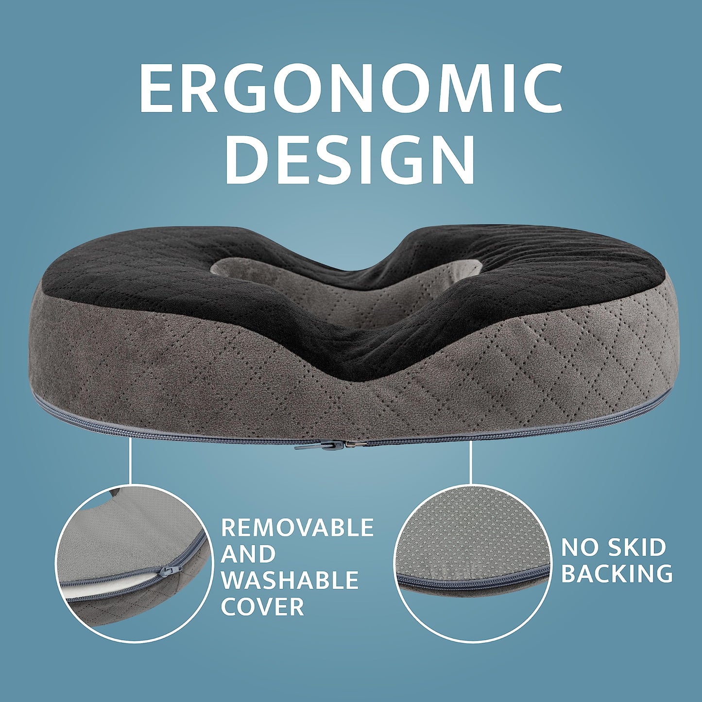 Healthy Spirit Gel Donut Pillow | Lifting Cushion | Donut Cushion for Tailbone Hemorrhoid Cushion Coccyx Sciatica Pregnancy Cushion (Grey/Black Velvet)