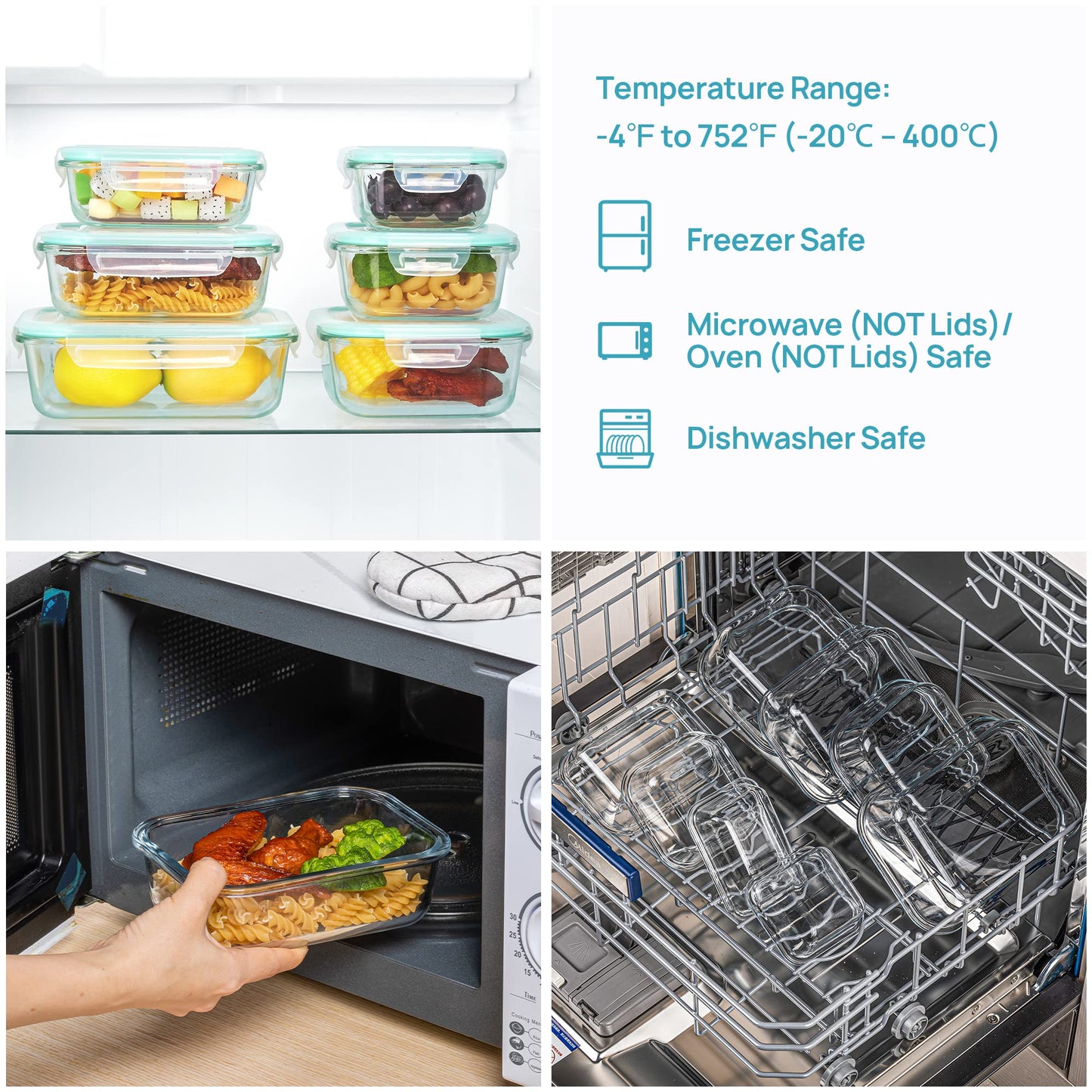 Vtopmart 15 Pack Glass Food Storage Containers, Meal Prep Containers with Lids, Airtight Glass Bento Boxes with Leak Proof Locking Lids, for Microwave, Oven, Freezer and Dishwasher, Green