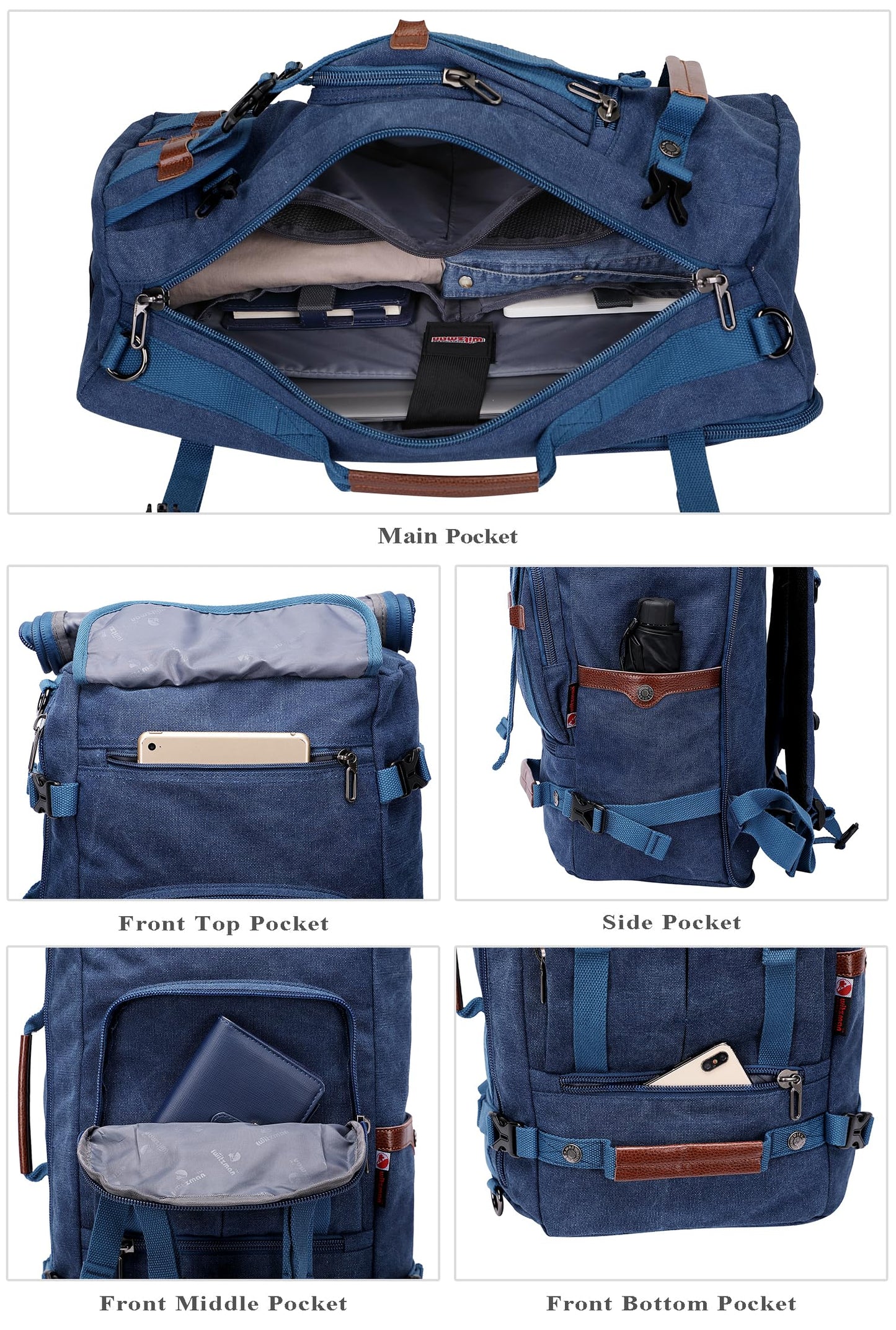 WITZMAN Canvas Backpack Vintage Travel Backpack Large Laptop Bags Convertible Shoulder Rucksack(A519-1 Classic Blue)