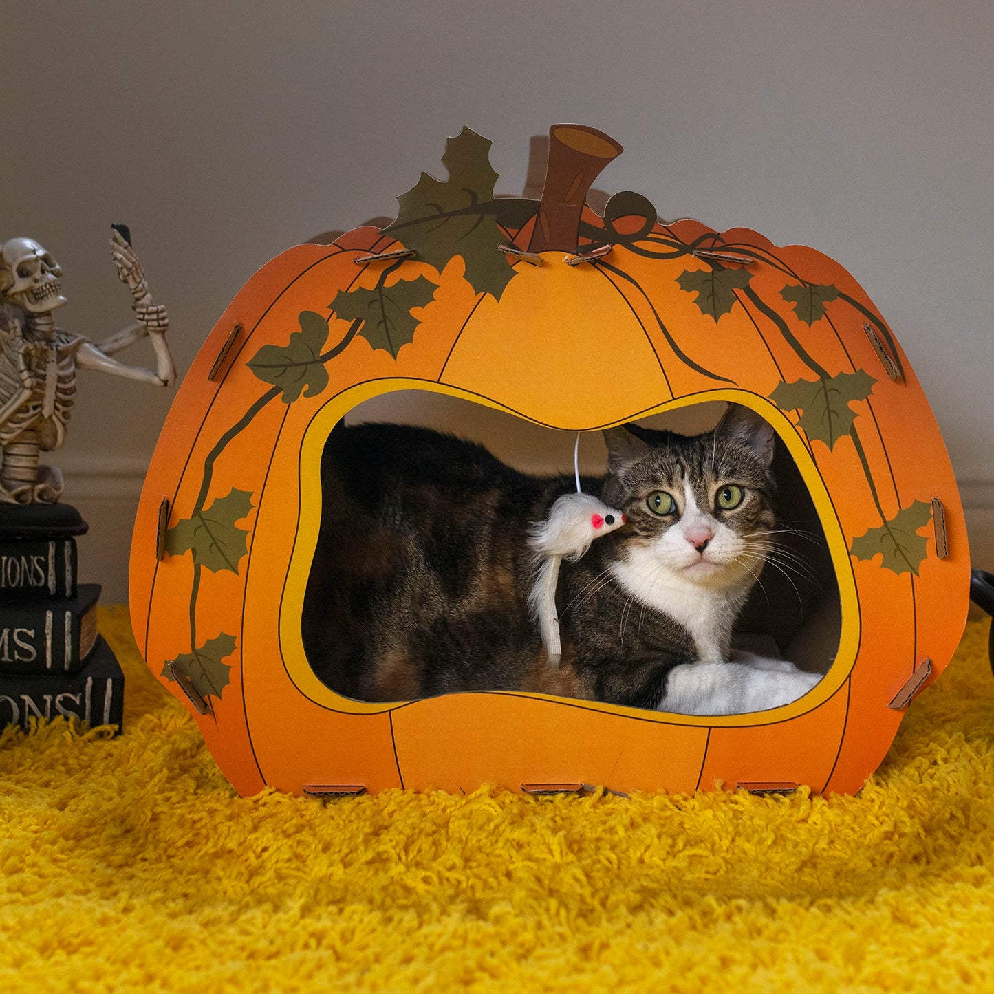 Midlee Halloween Pumpkin Cat Scratcher Cardboard House