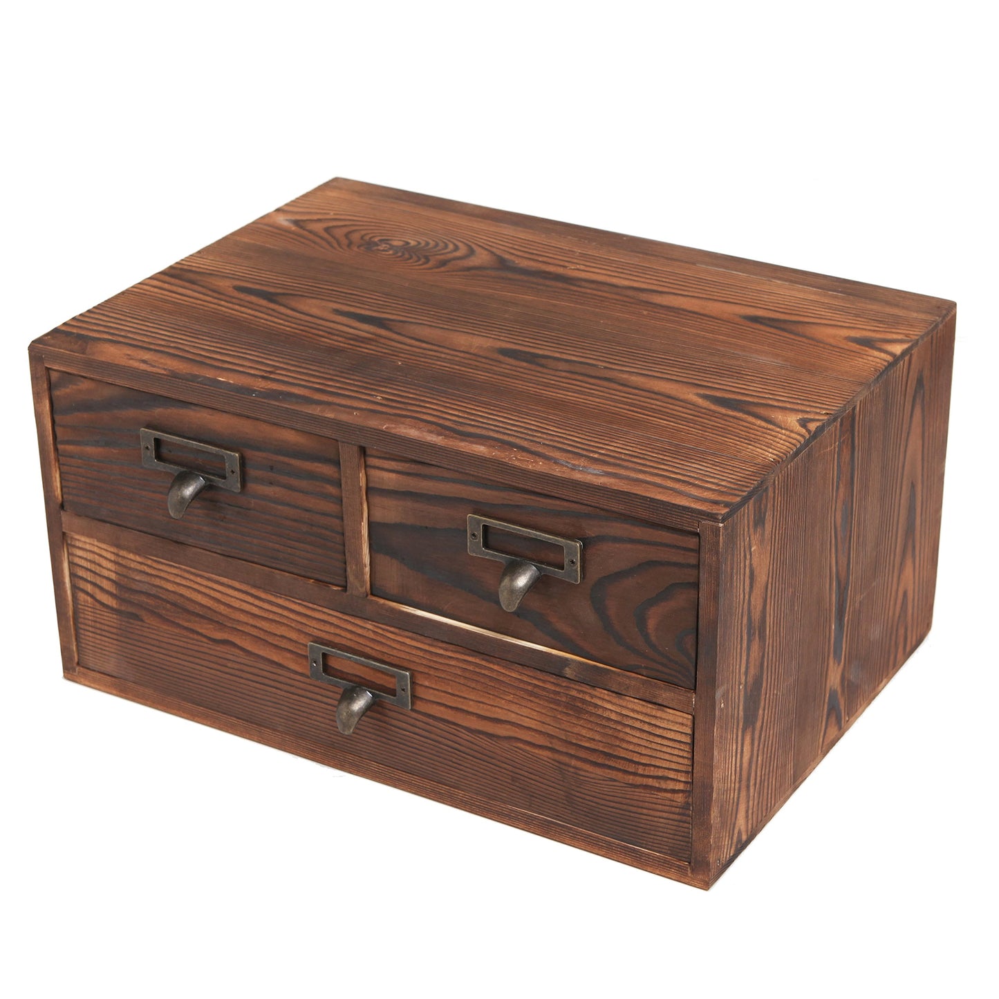 MyGift Small Rustic Dark Brown Wood Office Storage Cabinet/Jewelry Organizer w/ 3 Drawers