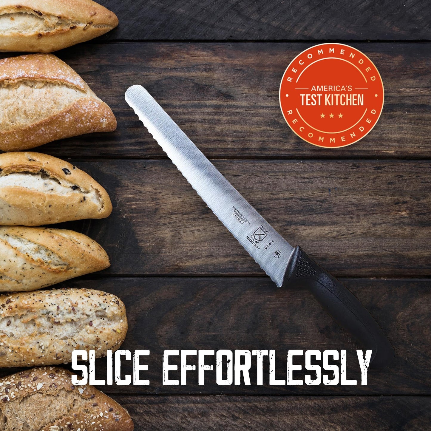 Mercer Culinary Millennia Bread Knife, 10-Inch Wavy Edge Wide, Black
