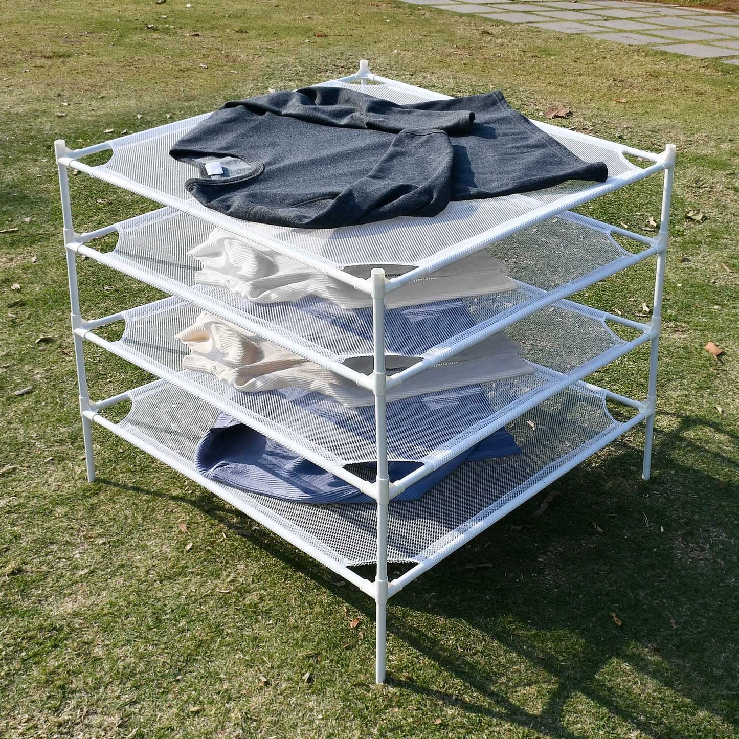 Clothes Drying Rack Flat, Portable Dryer for Sweater with Metal Tube, 4-Layer Mesh Laundry Rack for Indoor and Outdoor Use, Can be Placed to Dry Towel, Sweater, Hat, Glove, Bottle, Herbal