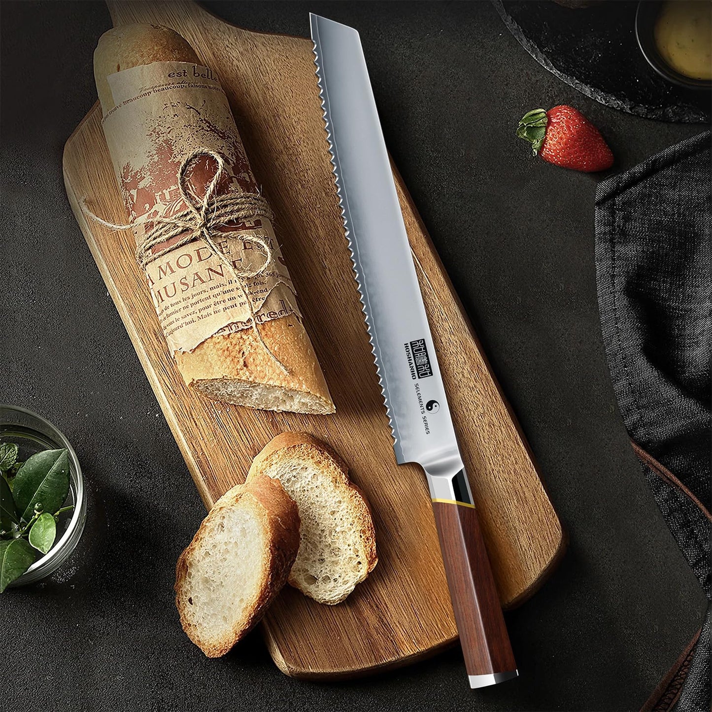 HOSHANHO Bread Knife 10 inch, Japanese High Carbon Stainless Steel Serrated Knife, Professional Bread Kitchen Knives for Homemade Sourdough Bread Cutting