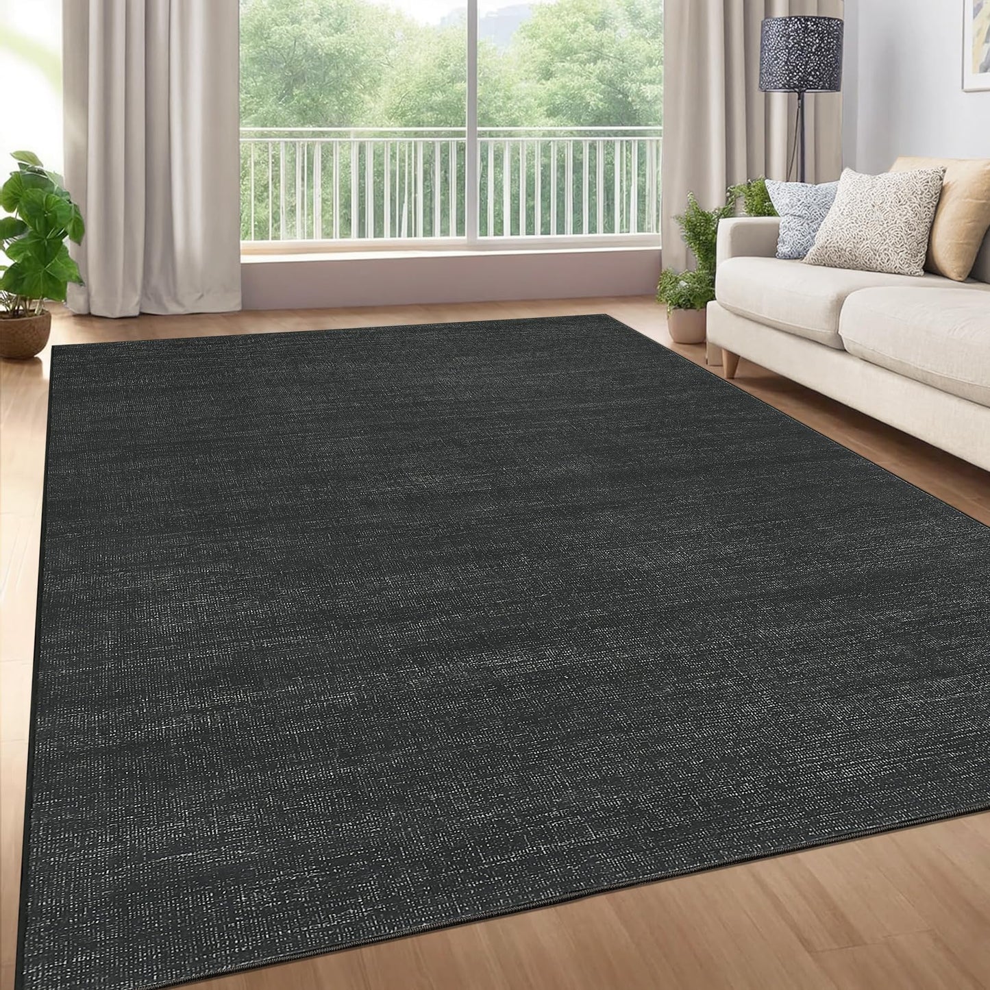 GarveeHome 4x6 Bedroom Area Rug Machine Washable Non-Slip Low Pile Floor Carpets Modern Simple Rugs Contemporary Minimalist Solid Black Area Rug for Living Room Dining Room Nursery Room
