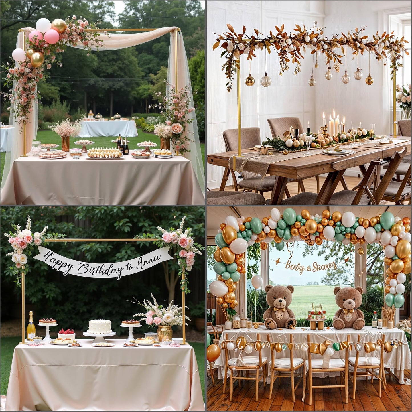 Over The Table Rod Stand with Clamps - 8FT Gold Balloon Arch Stand for Christmas Table Decor, Elegant Table Wedding Arch Backdrop Stand for Baby Shower, Birthday Party, Wedding Decor