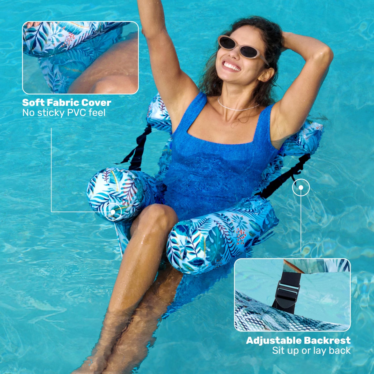 SLOOSH Pool Floats Chairs Adult,Inflatable Pool Lounge,Plant Pattern Floating Mat Hammock,Blow up Water Chairs Noodles rafts for Party Summer Water Beach Fun,Tropical Leaves