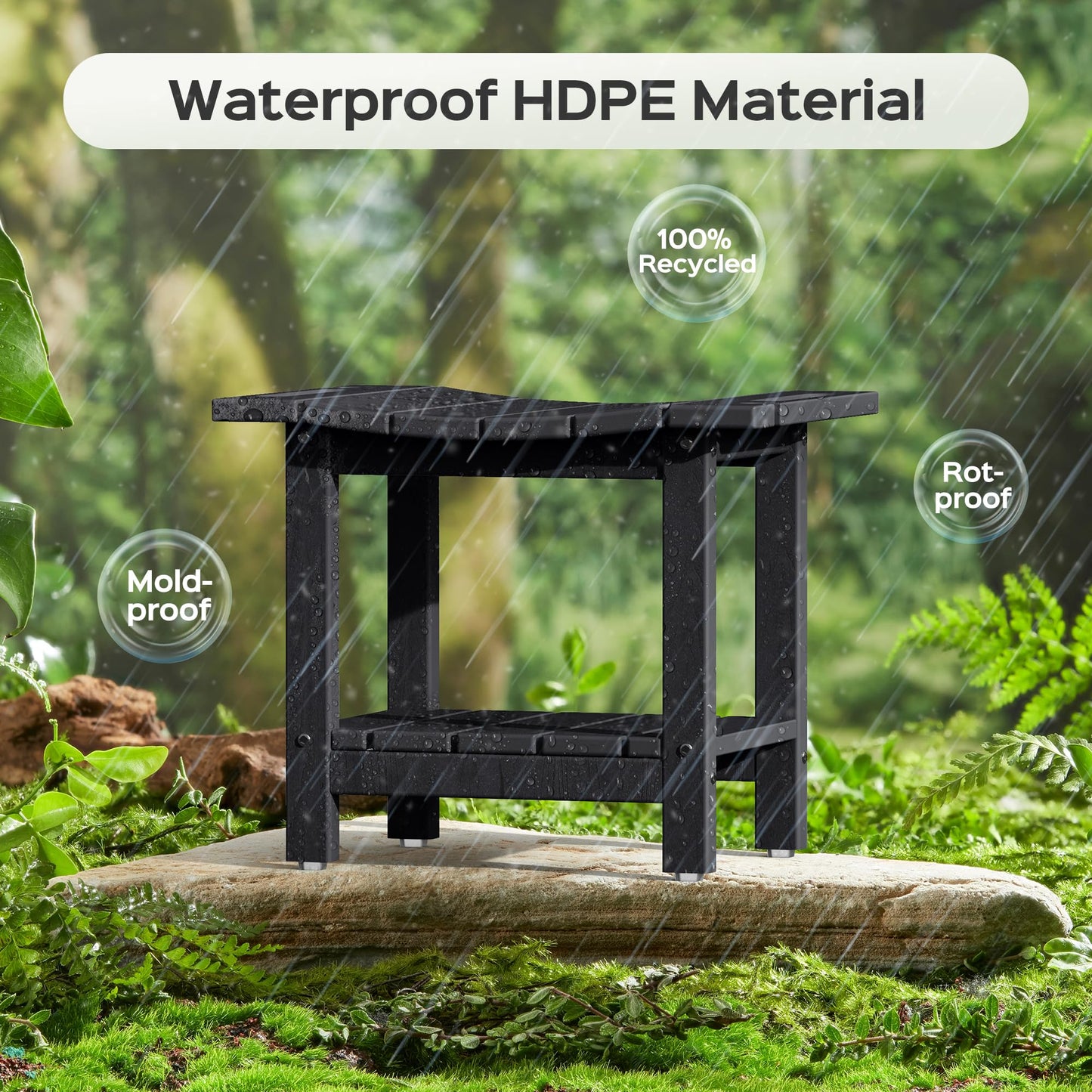 LyriFine Shower Bench, 18.5 Inch HDPE Waterproof Shower Stool for Inside of Shower, Bathroom Shower Chair with Shower Head Holder, 350LBS Sturdy Shower Stool for Elderly Seniors Shaving Legs, Black