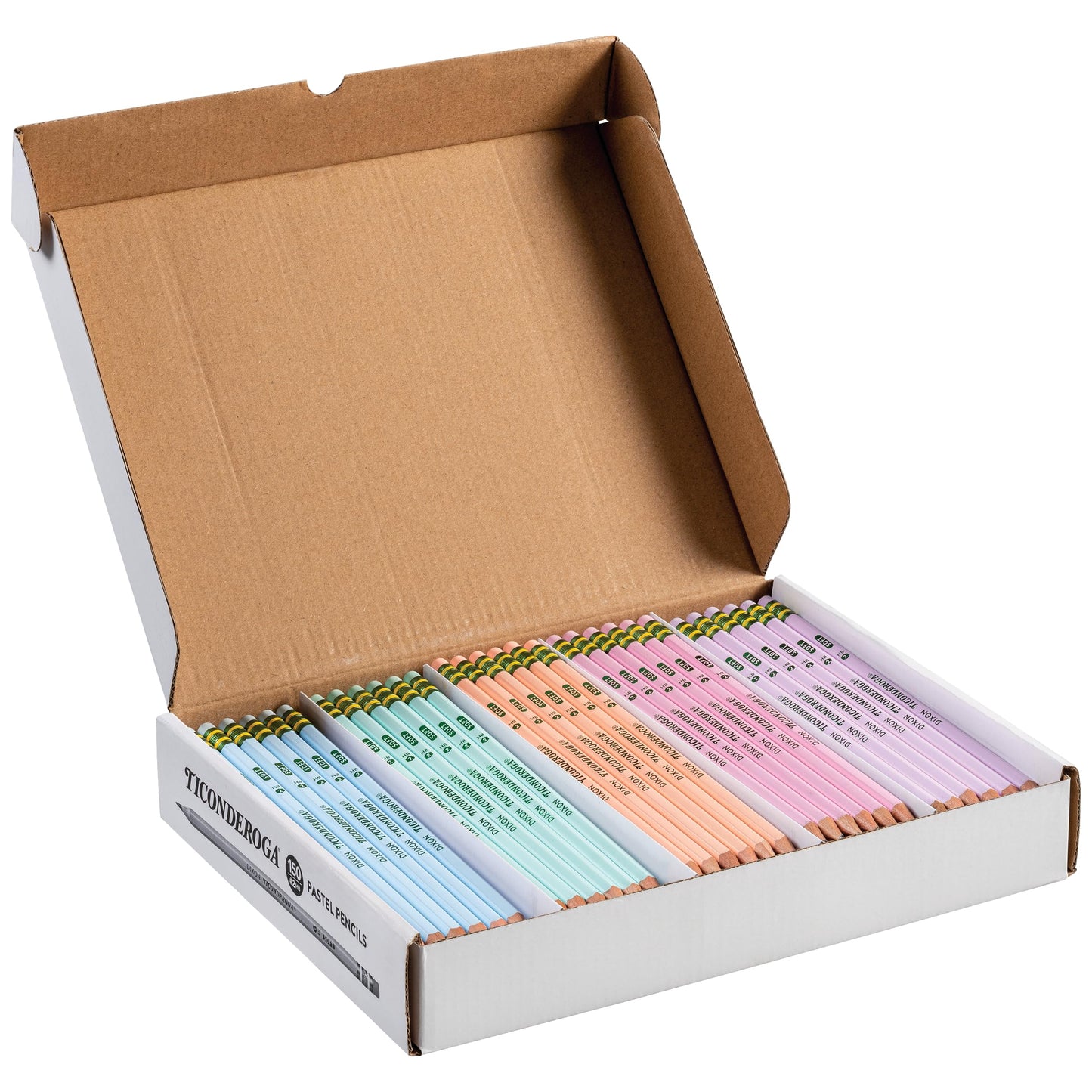 Ticonderoga Wood-Cased Pencils Master Pack, Pre-Sharpened, #2 HB Soft, Pastel Colors, 150 Count