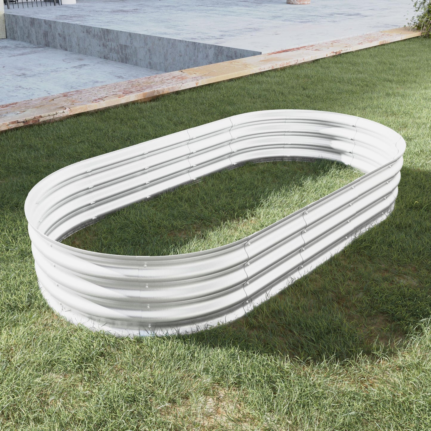 FOUBAM Galvanized Raised Garden Bed Kit, Oval Planters for Outdoor Plants,Galvanized Planter Boxes, Metal Raised Garden Beds Outdoor for Vegetables Flower Herb Patio 6 X 3 X 1 FT